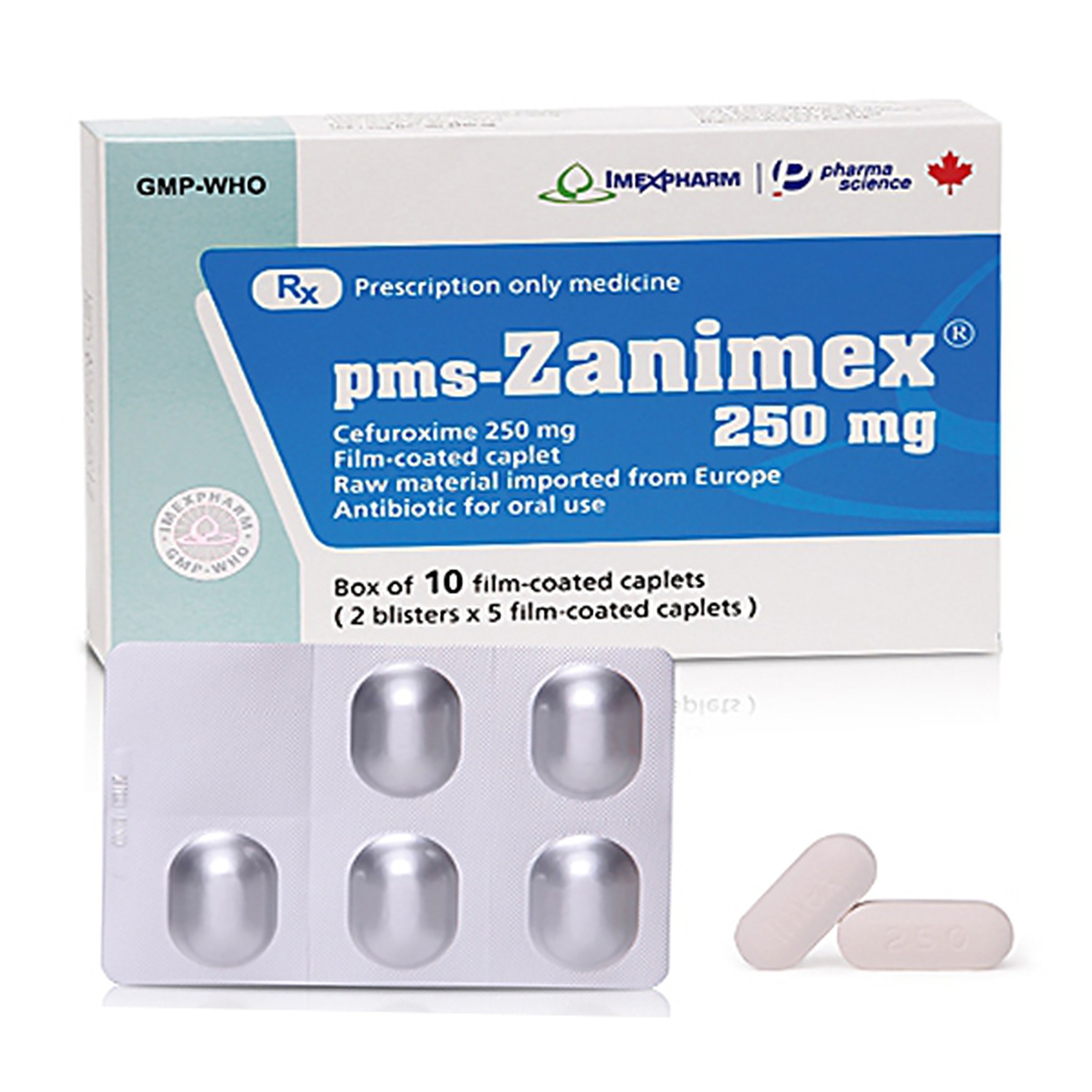 Thuốc pms-Zanimex 250mg Imexpharm điều trị nhiễm trùng tai mũi họng (2 vỉ x 5 viên)