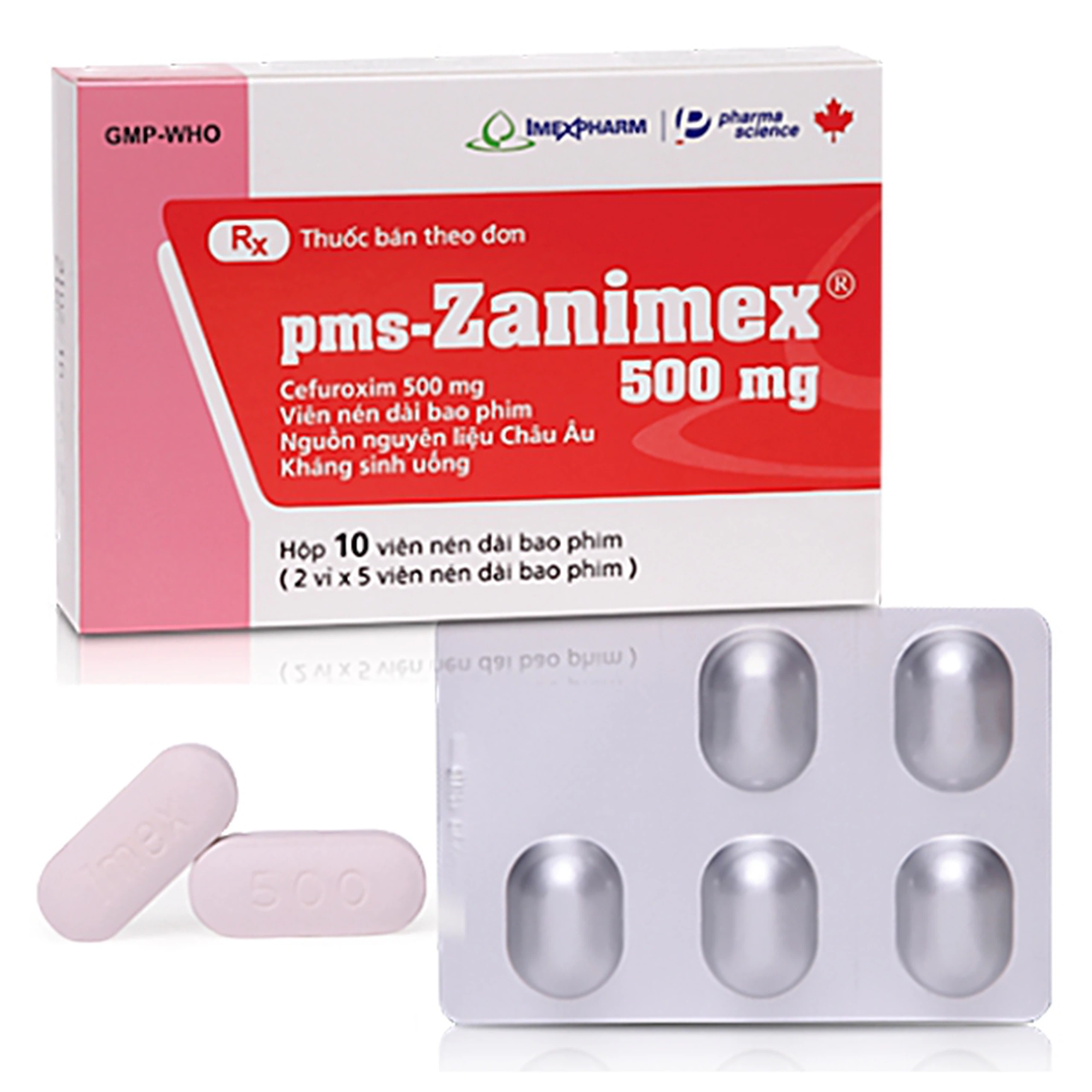 Thuốc pms-Zanimex 500mg Imexpharm điều trị nhiễm trùng tai mũi họng (2 vỉ x 5 viên)