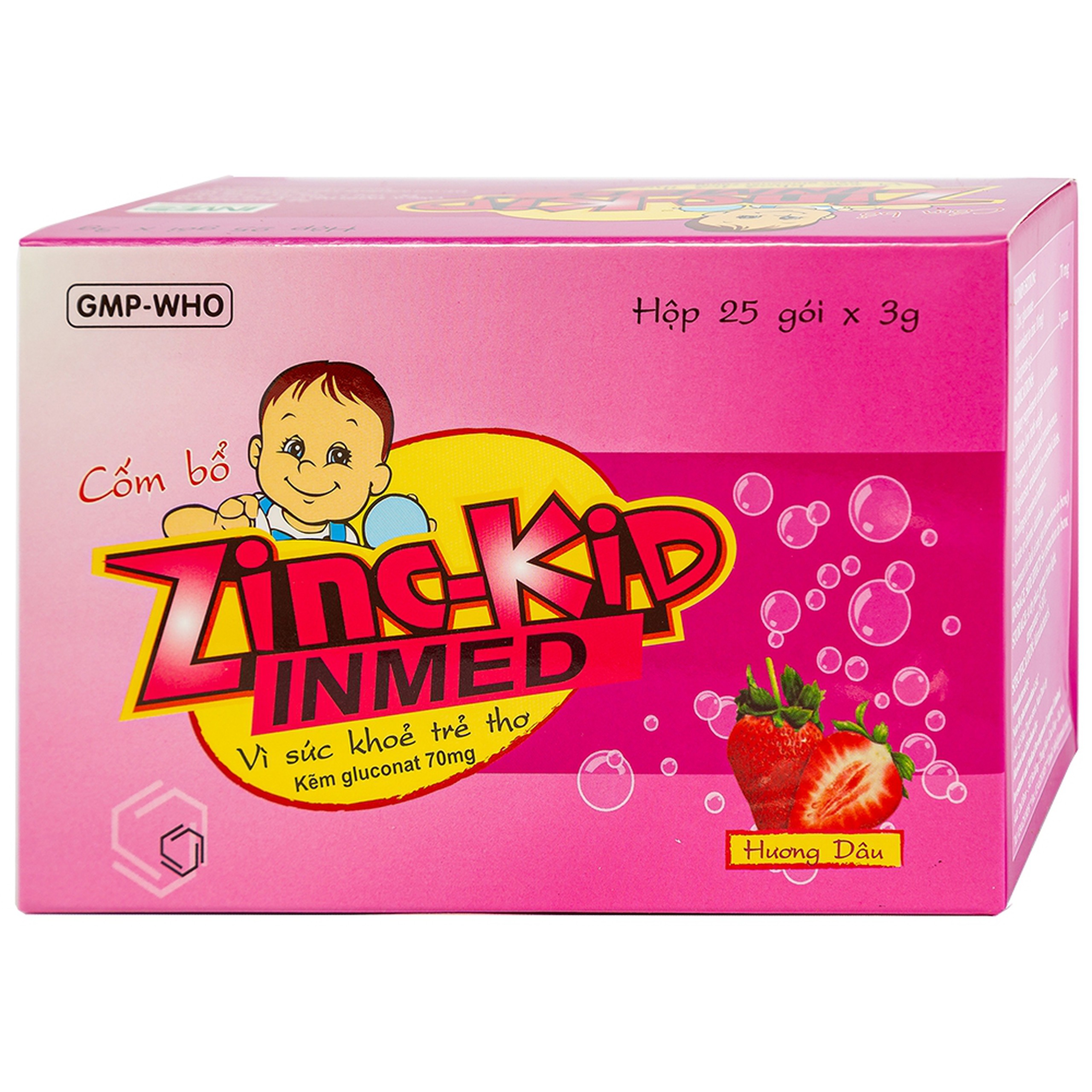 Cốm bổ Zinc-Kid Inmed Nam Hà hương dâu, bổ sung kẽm cho trẻ em (25 gói x 3g)