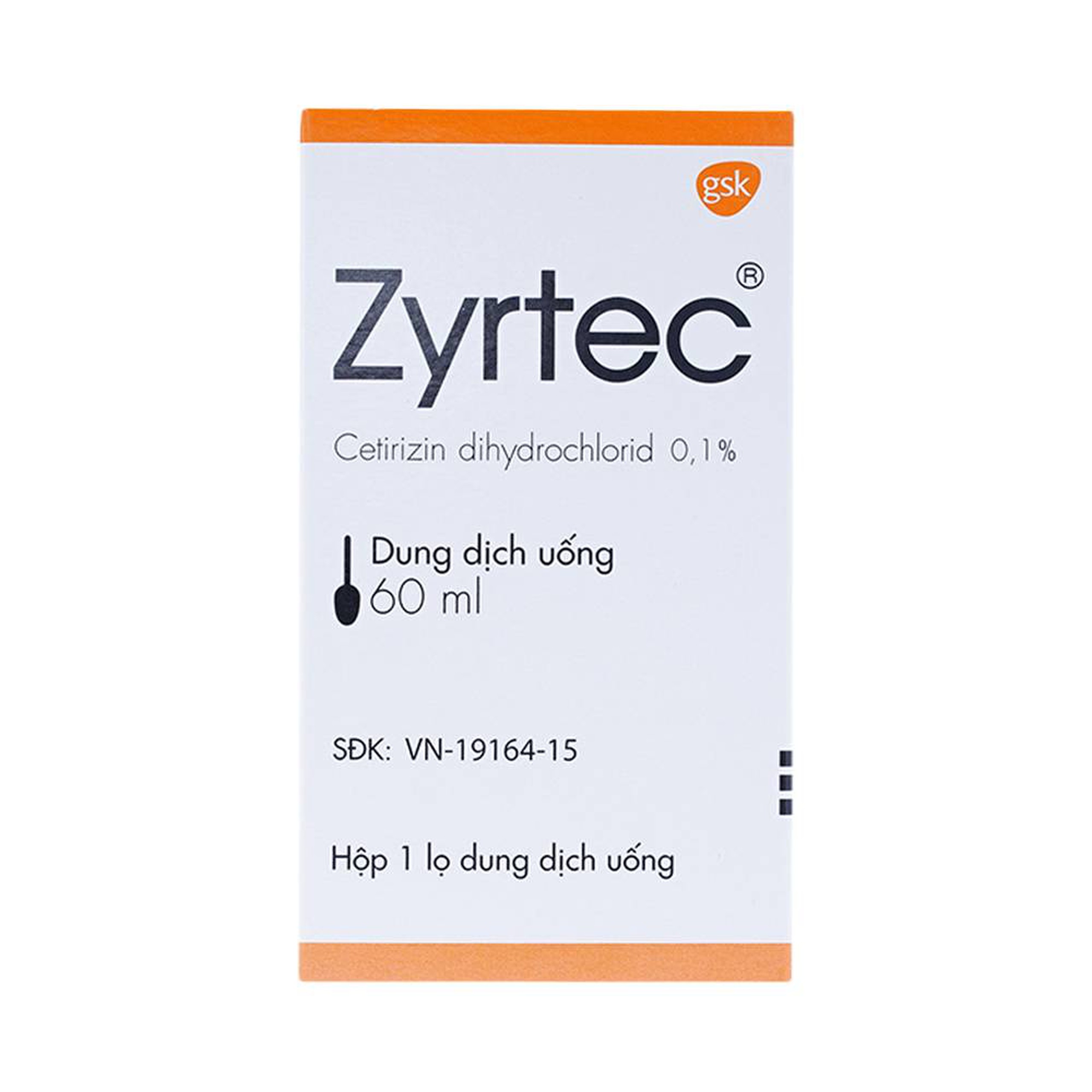 Dung dịch uống Zyrtec GSK giảm viêm mũi dị ứng, mày đay tự phát, mạn tính (60ml)