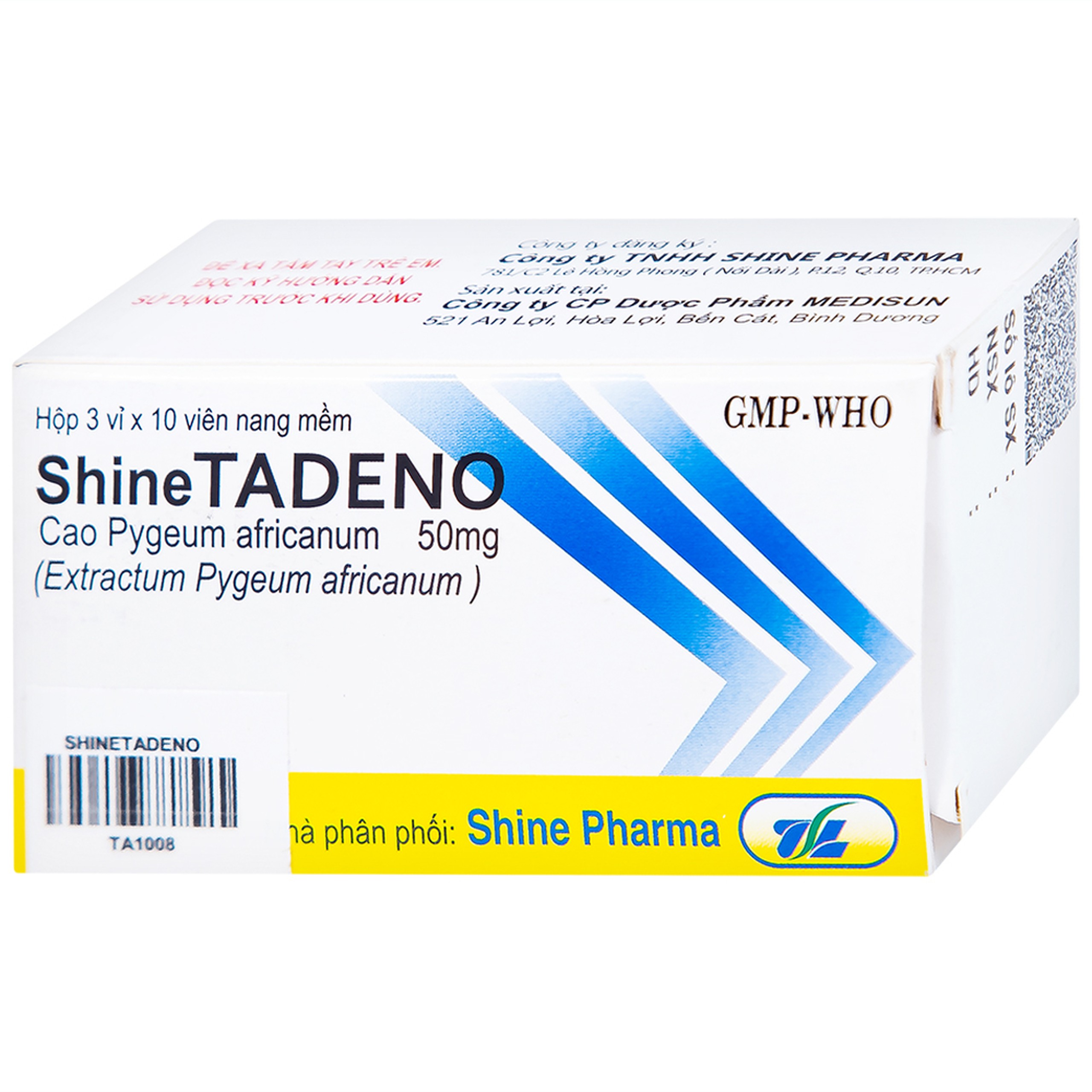 Thuốc ShineTadeno 50mg Medisun phòng và hỗ trợ điều trị rối loạn đường tiểu (3 vỉ x 10 viên)