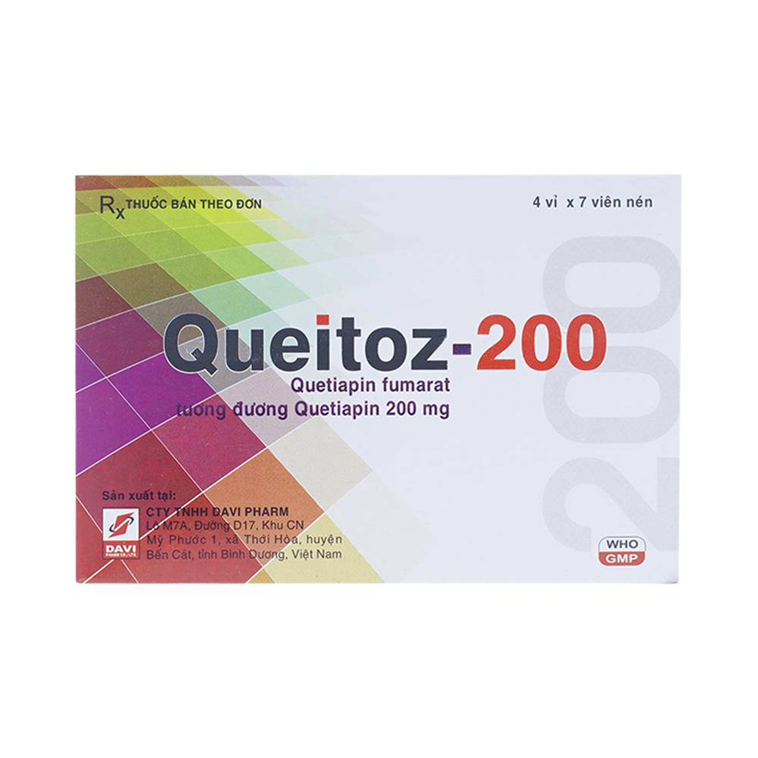 Thuốc Queitoz-200 Davipharm điều trị tâm thần phân liệt (4 vỉ x 7 viên)