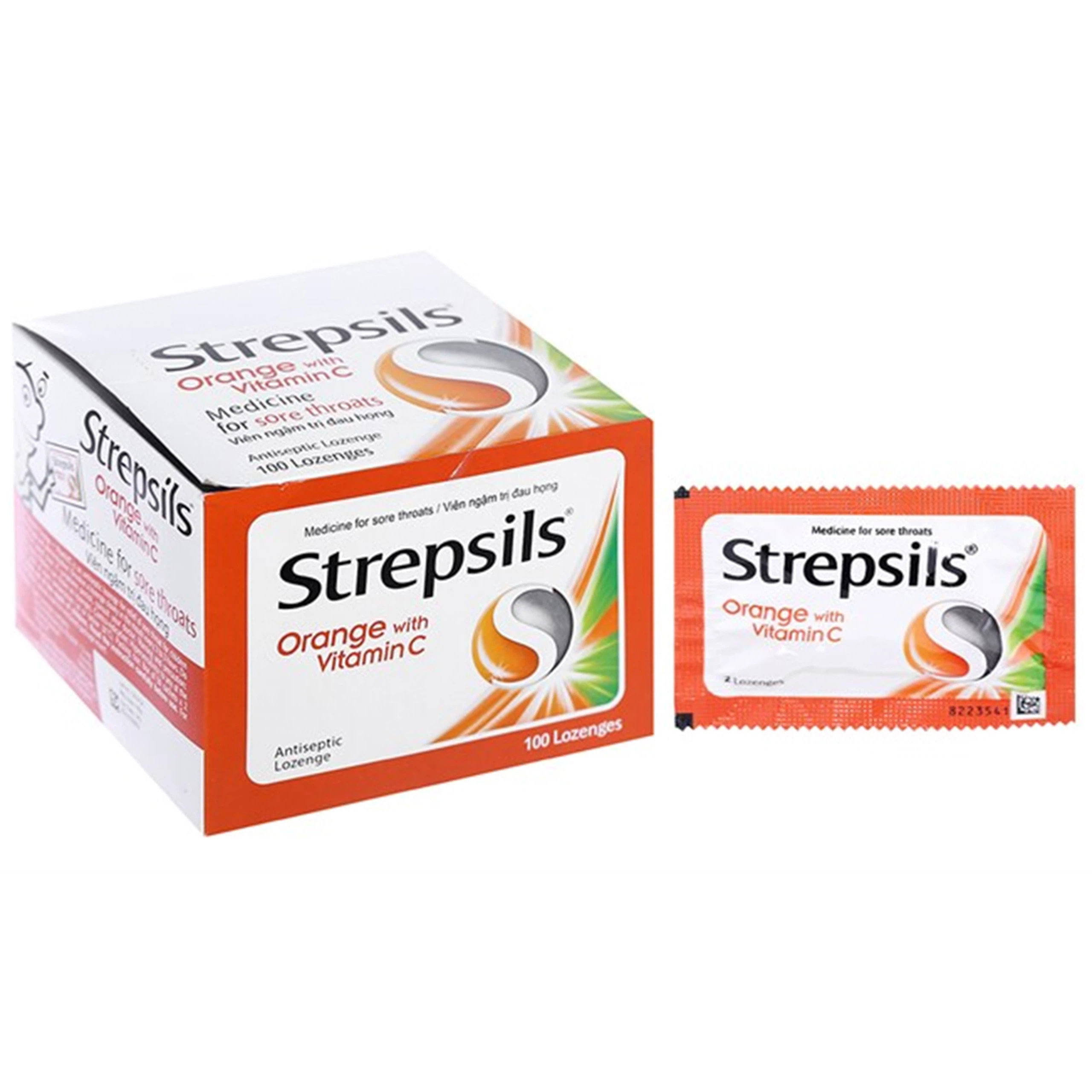Viên ngậm Strepsils Orange with Vitamin C Reckitt Benckiser điều trị đau họng (50 gói x 2 viên)