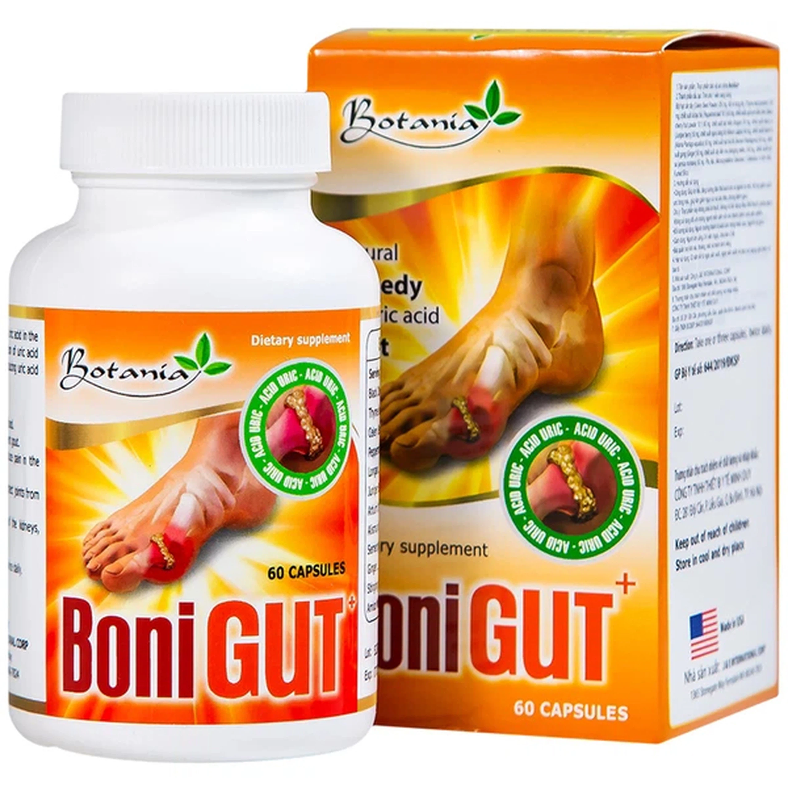 Viên uống BoniGut Botania giảm nồng độ acid uric trong máu, hỗ trợ điều trị bệnh gout (60 viên)