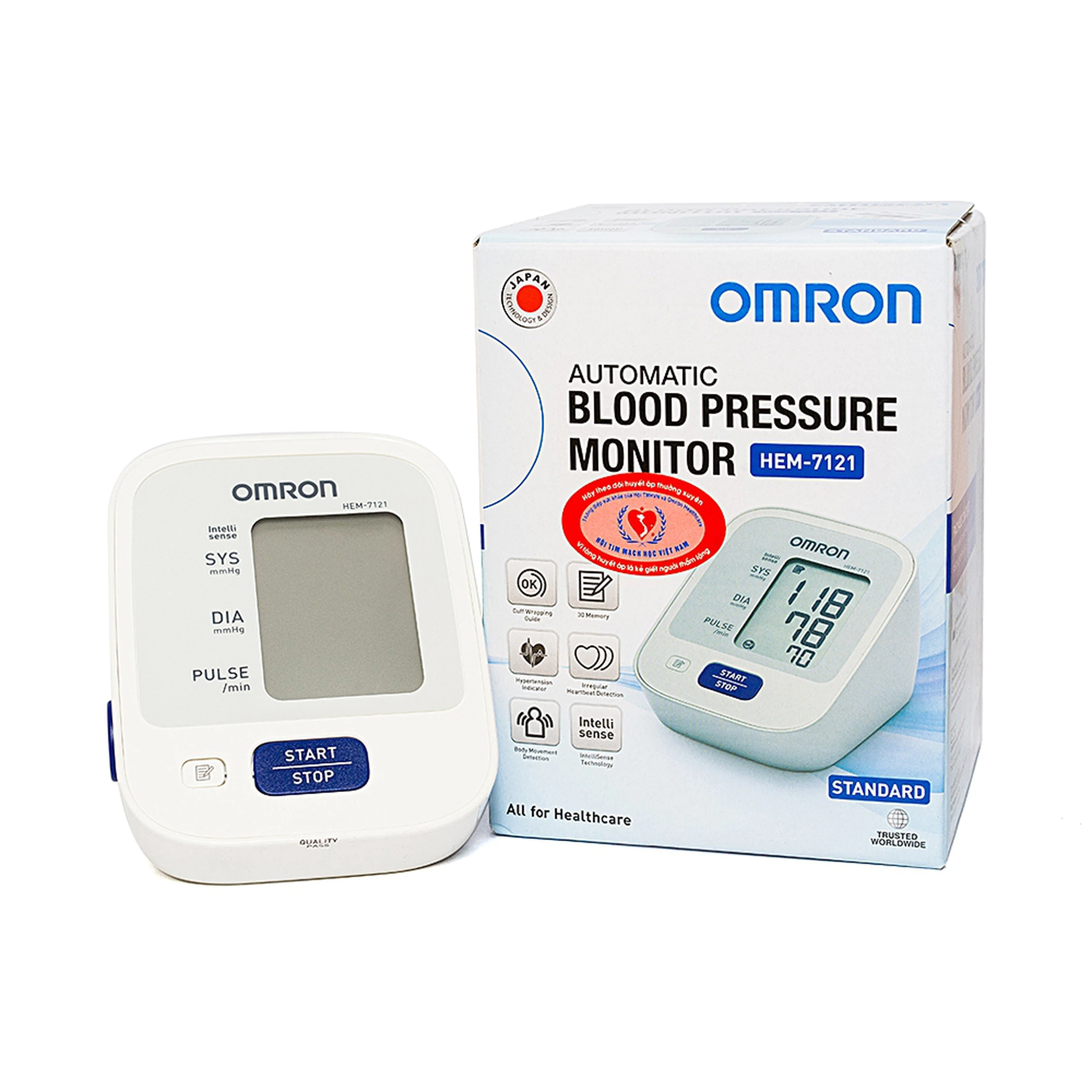 Máy đo huyết áp bắp tay tự động Omron HEM-7121 lưu 30 kết quả đo gần nhất