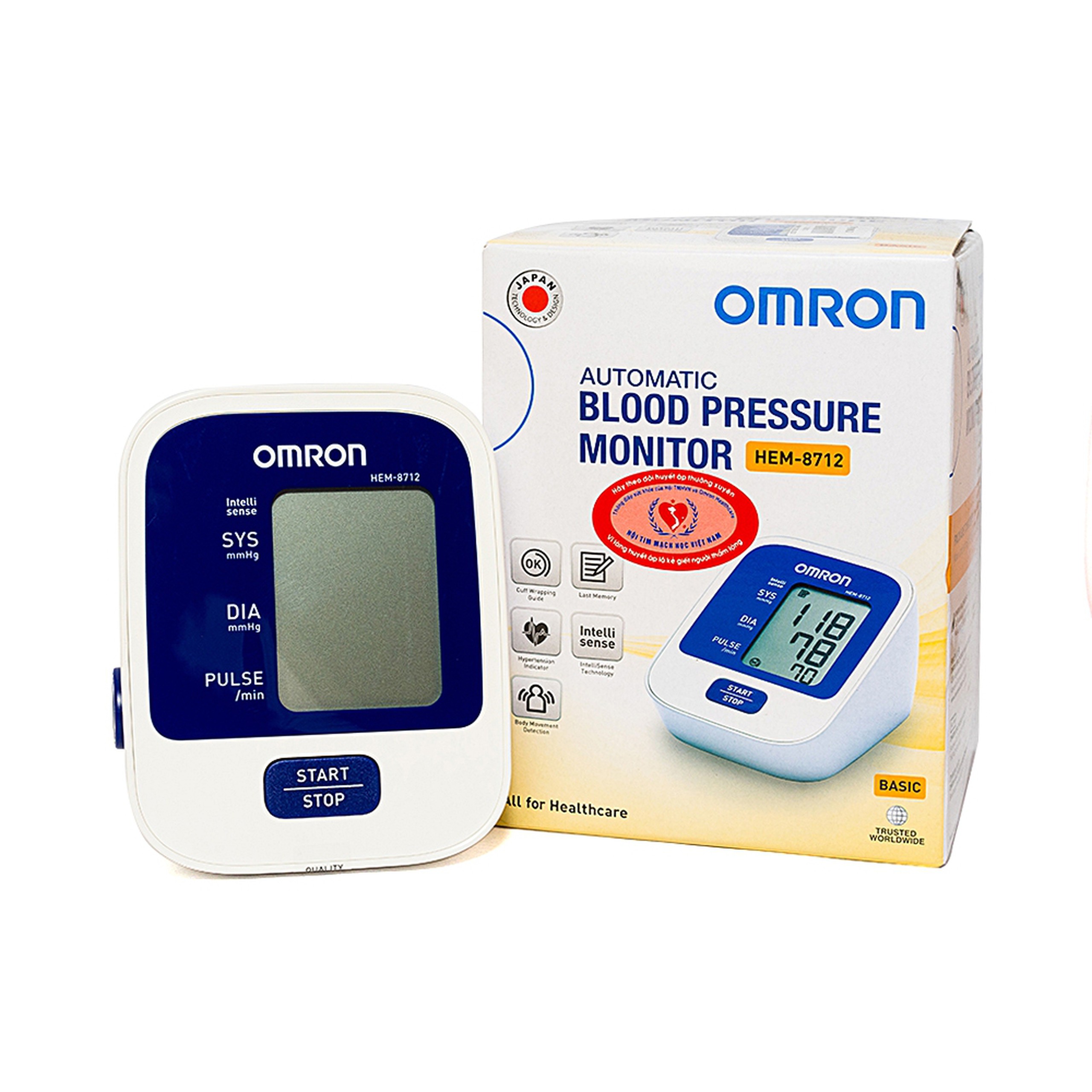 Máy đo huyết áp bắp tay tự động Omron HEM-8712 công nghệ IntelliWrap, lưu kết quả đo lần cuối