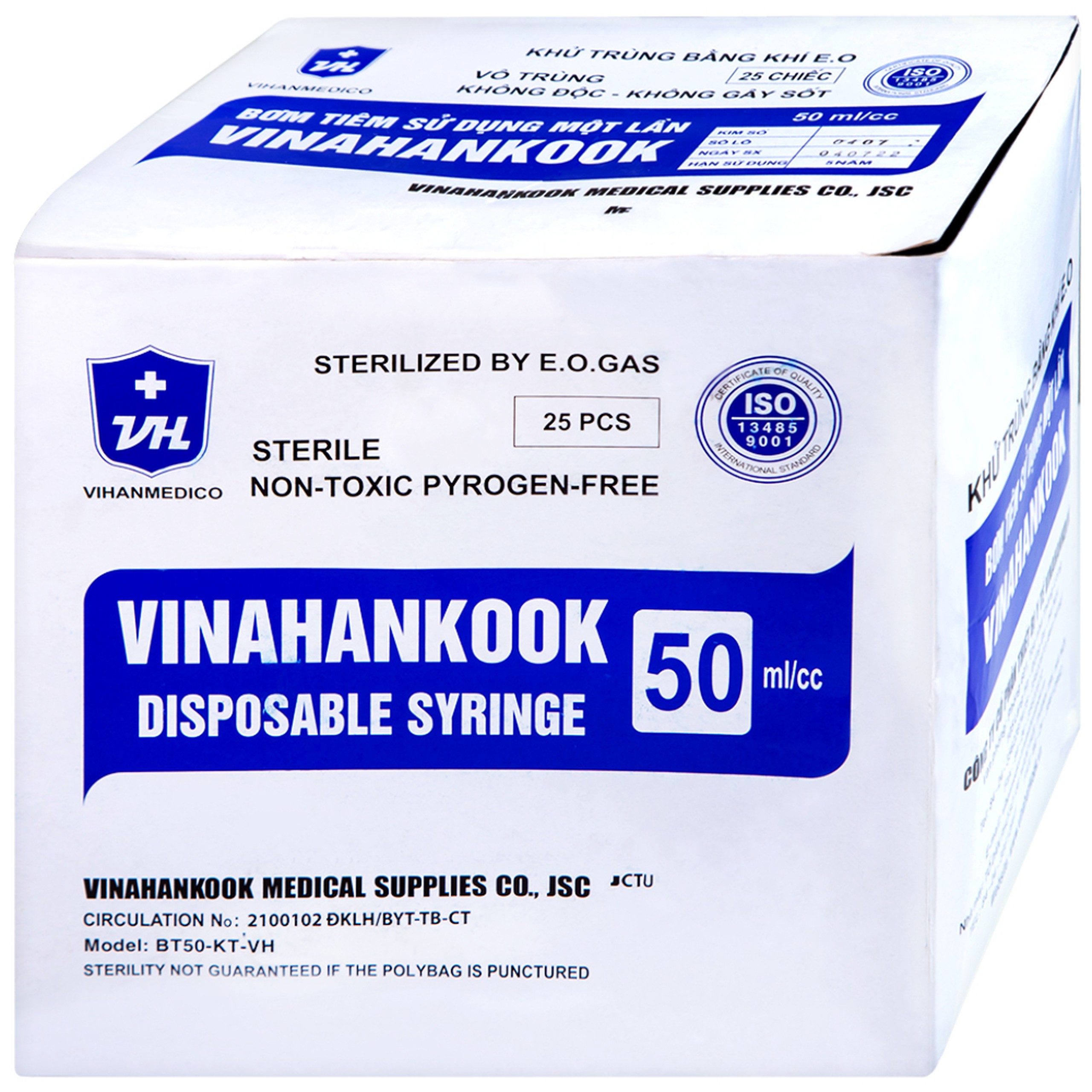 Bơm tiêm sử dụng một lần Vinahankook 50ml/cc được khử trùng bằng khí E.O (25 cái)