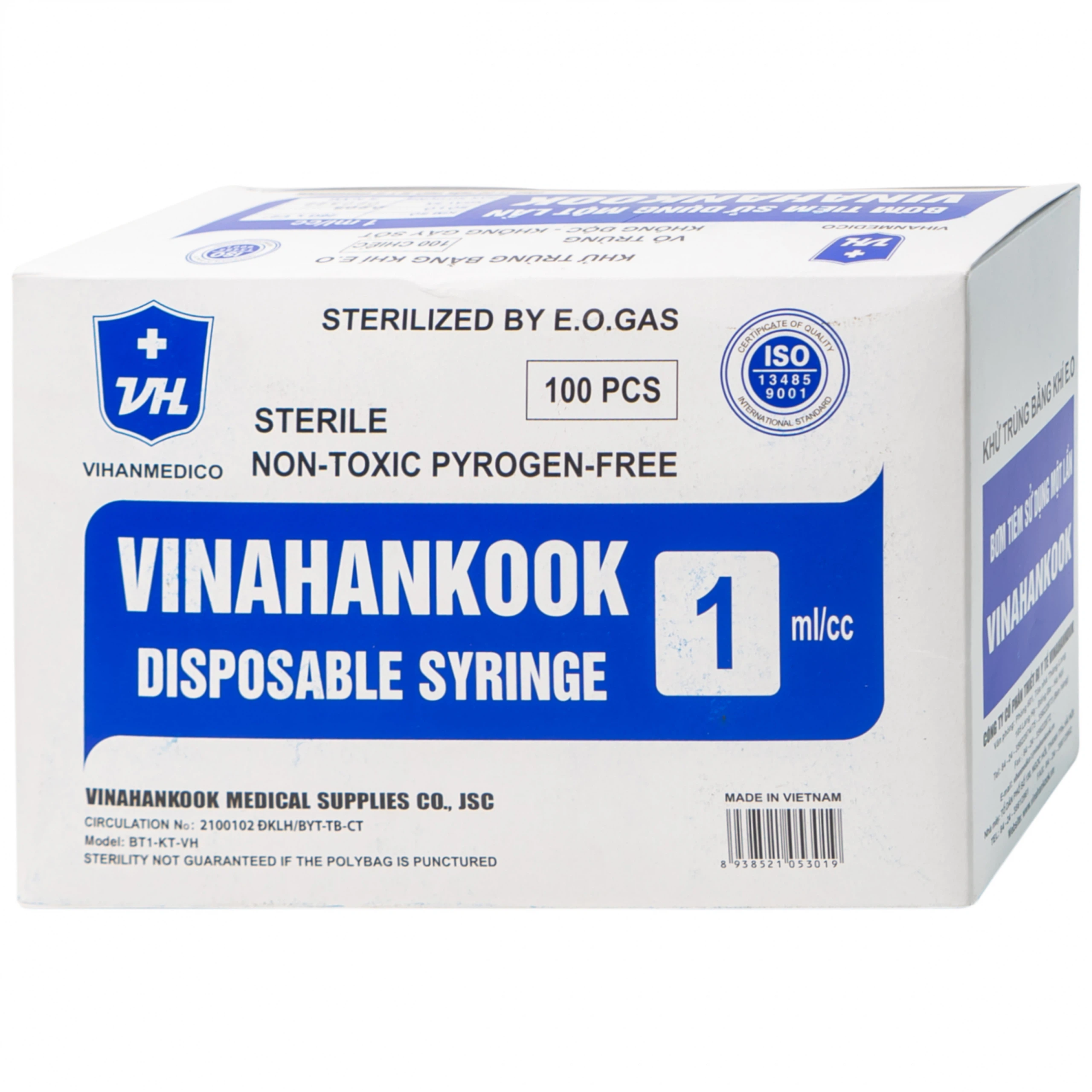 Bơm tiêm sử dụng một lần Vinahankook 1ml/cc được khử trùng bằng khí E.O (100 chiếc)