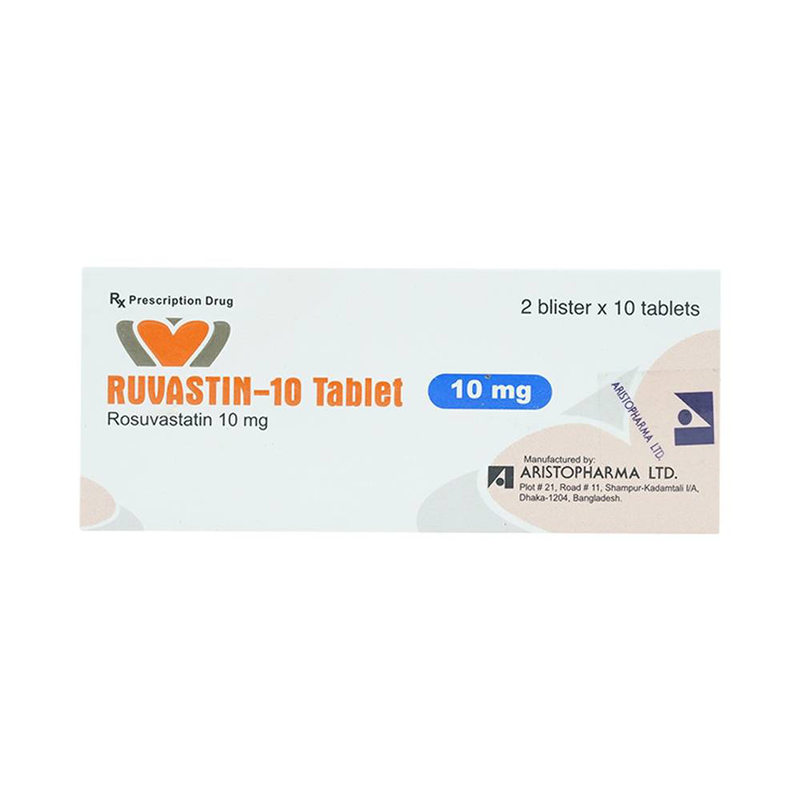 Thuốc Ruvastin 10mg Aristopharma giảm sự gia tăng cholesterol toàn phần (20 viên)