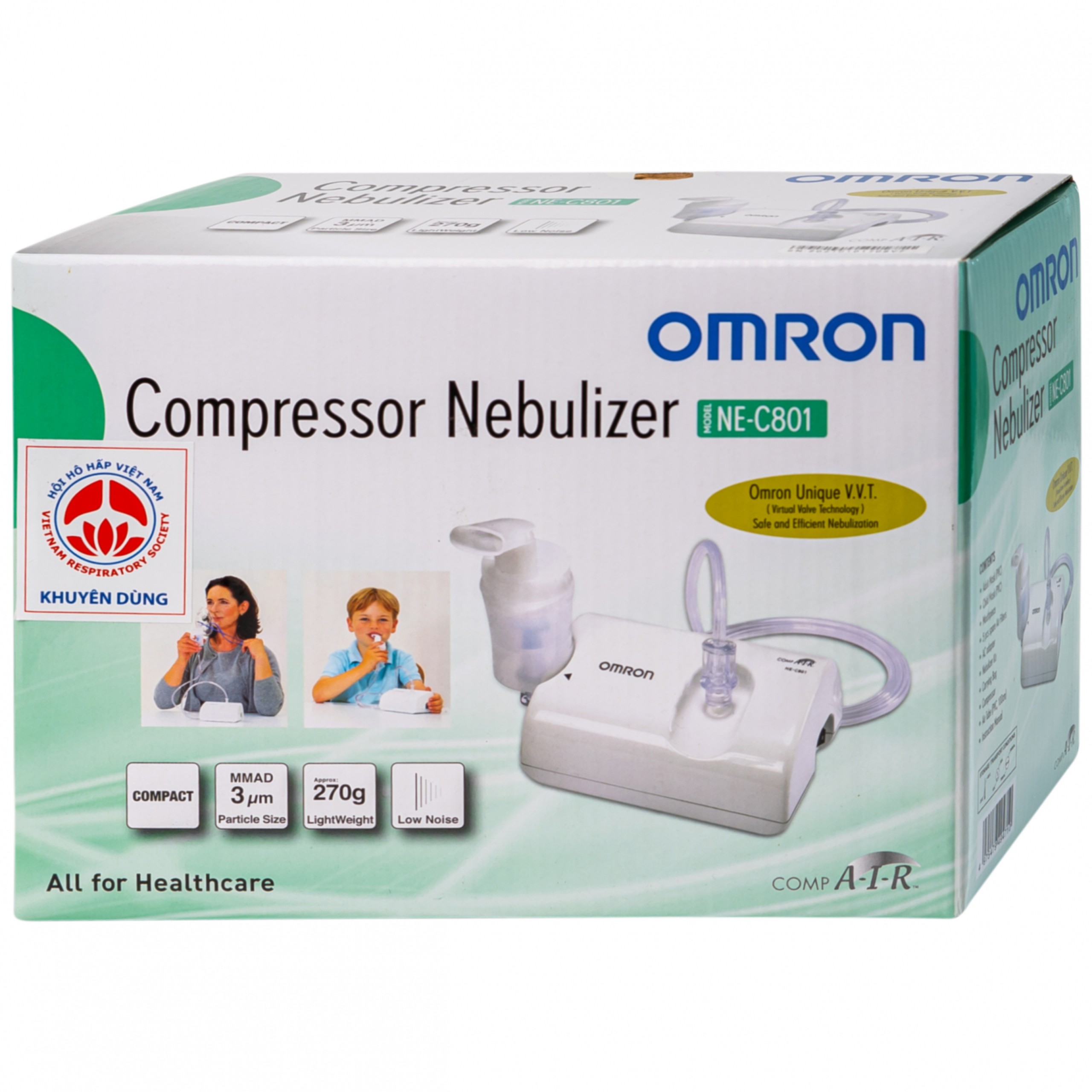 Máy xông khí dung Omron NE-C801 kiểm soát hen suyễn, viêm phế quản mãn tính (1 cái)