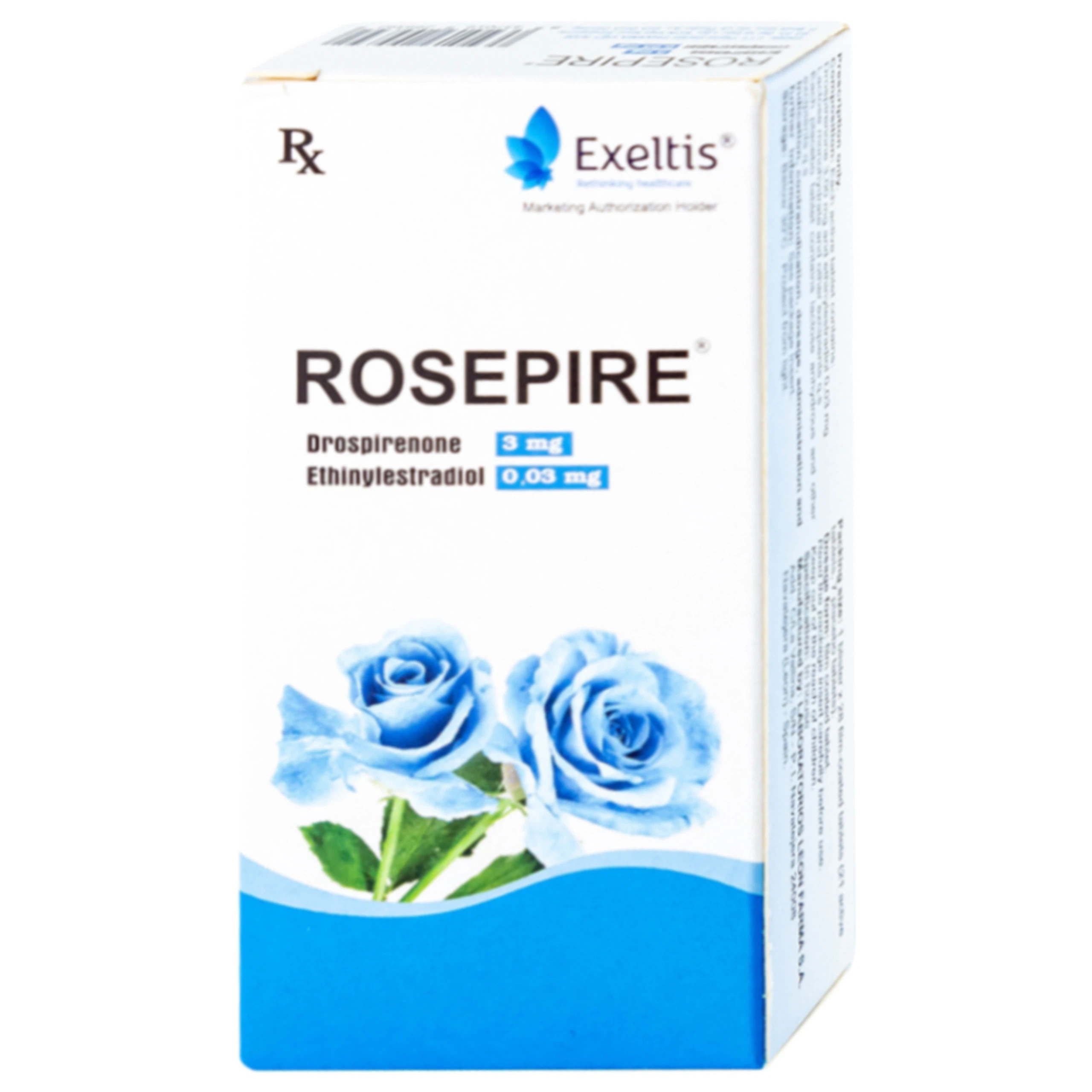 Thuốc Rosepire 3mg/0,03mg Exeltis xanh dùng để tránh thai (1 vỉ x 28 viên)