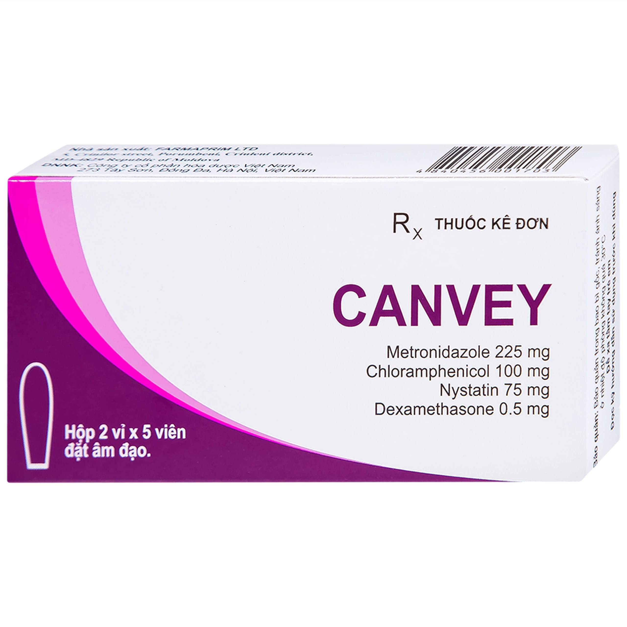 Viên đặt âm đạo Canvey Farmaprim điều trị nhiễm khuẩn âm đạo (2 vỉ x 5 viên)
