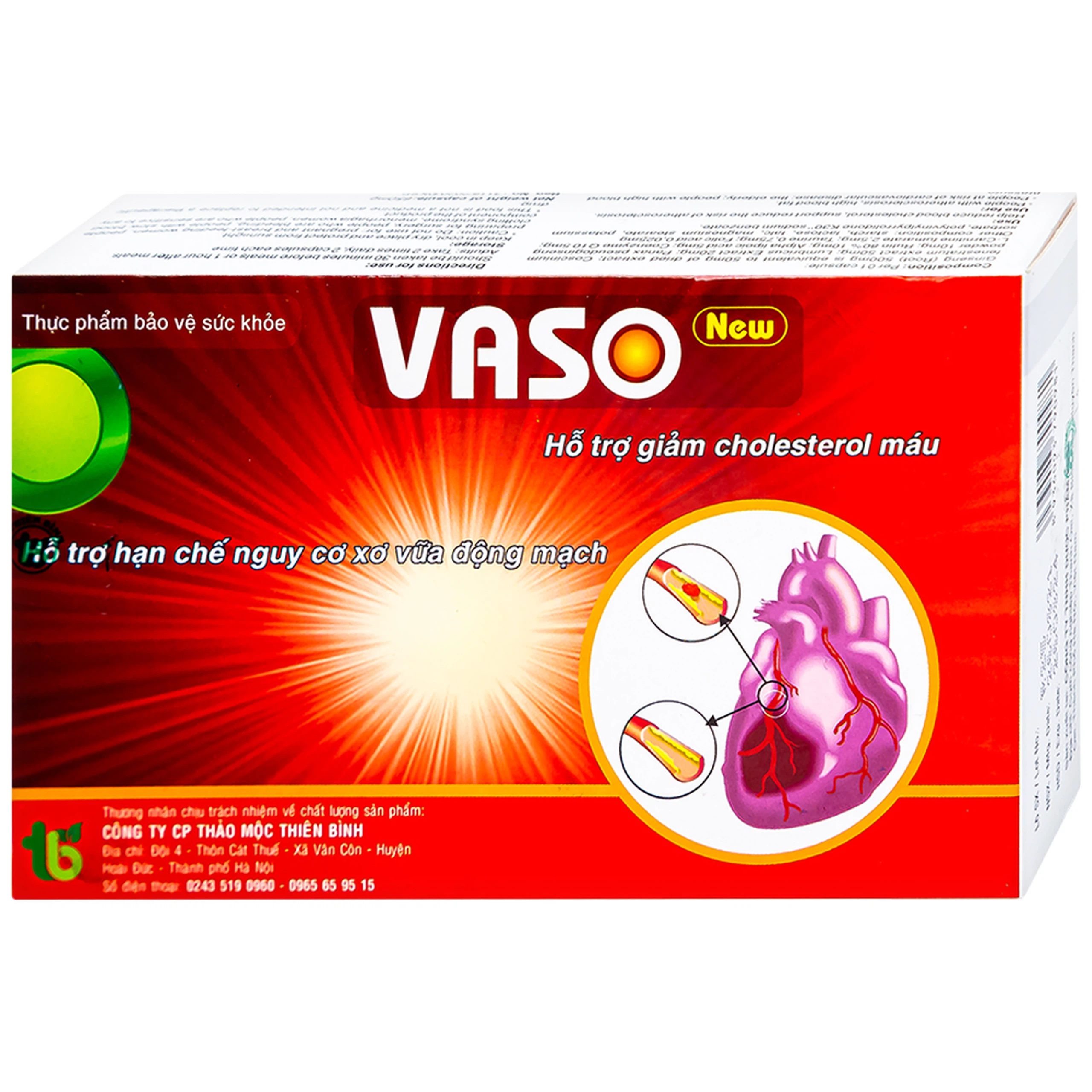 Viên uống Vaso New Thiên Bình hỗ trợ giảm cholesterol máu (3 vỉ x 10 viên)