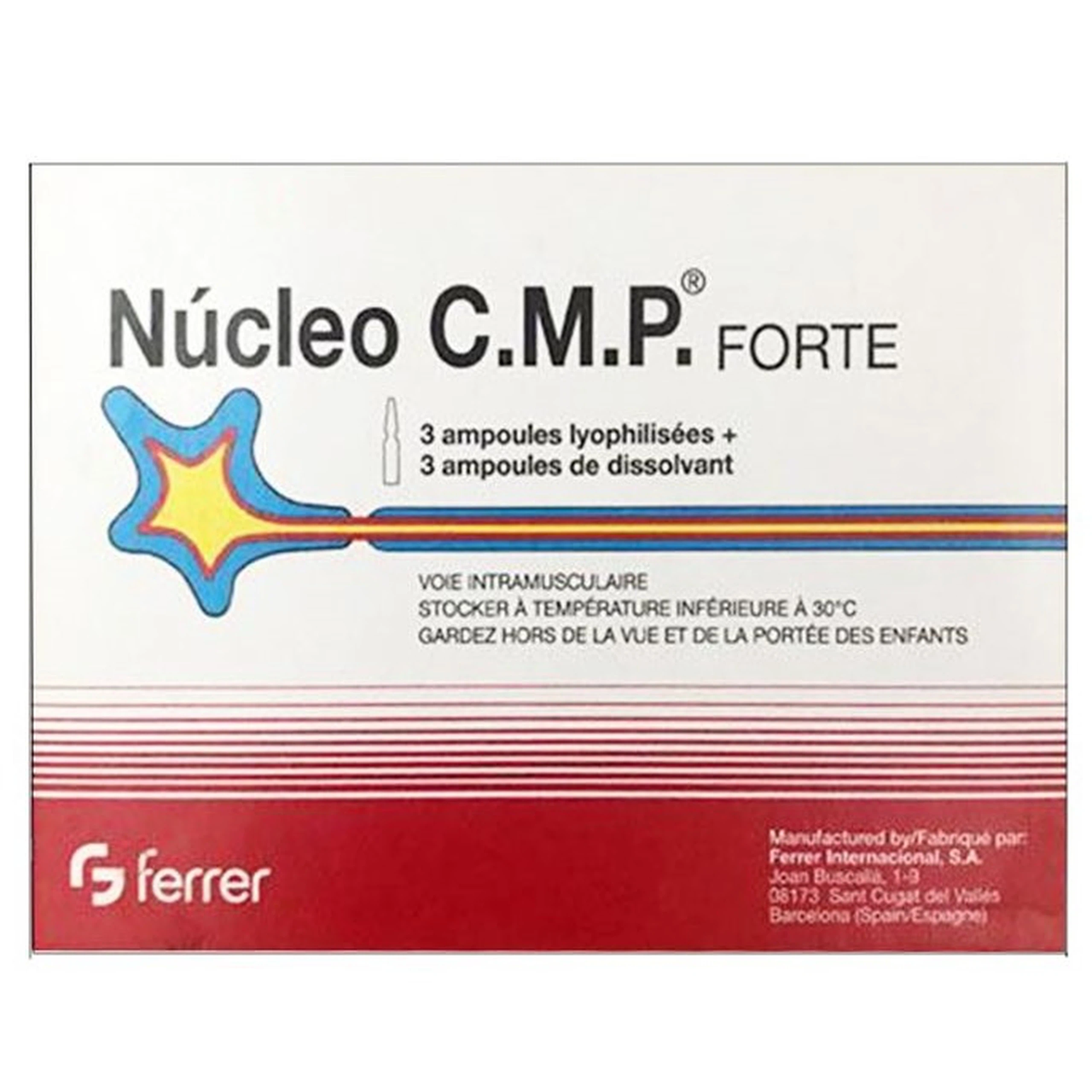 Bột pha tiêm Núcleo C.M.P Forte Ferrer điều trị bệnh về thần kinh ngoại biên (3 cặp ống)