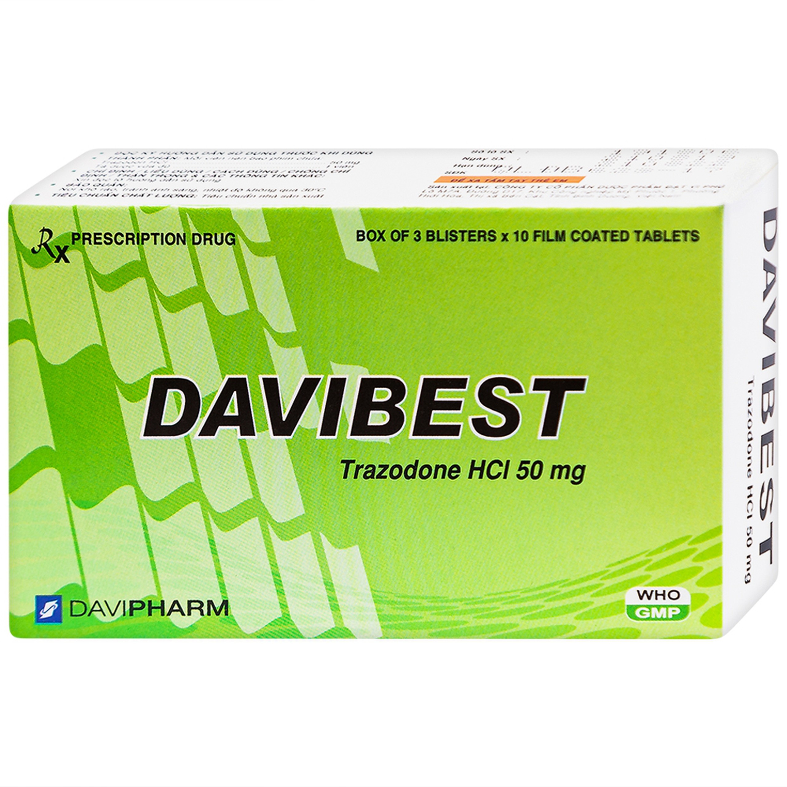 Thuốc Davibest 50mg Davipharm làm giảm triệu chứng của tất cả các dạng trầm cảm (30 viên)