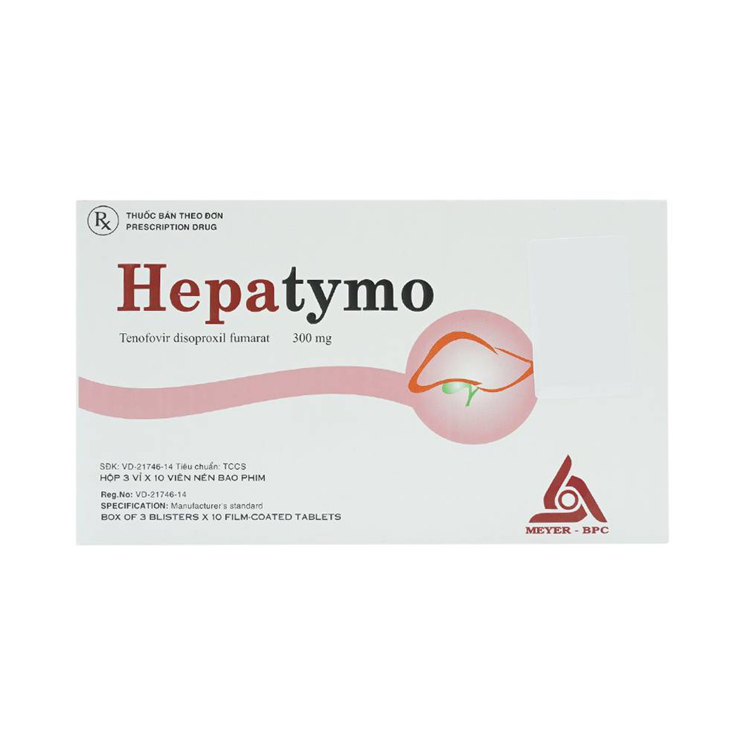 Thuốc Hepatymo 300mg điều trị viêm gan siêu B mạn tính (3 vỉ x 10 viên)