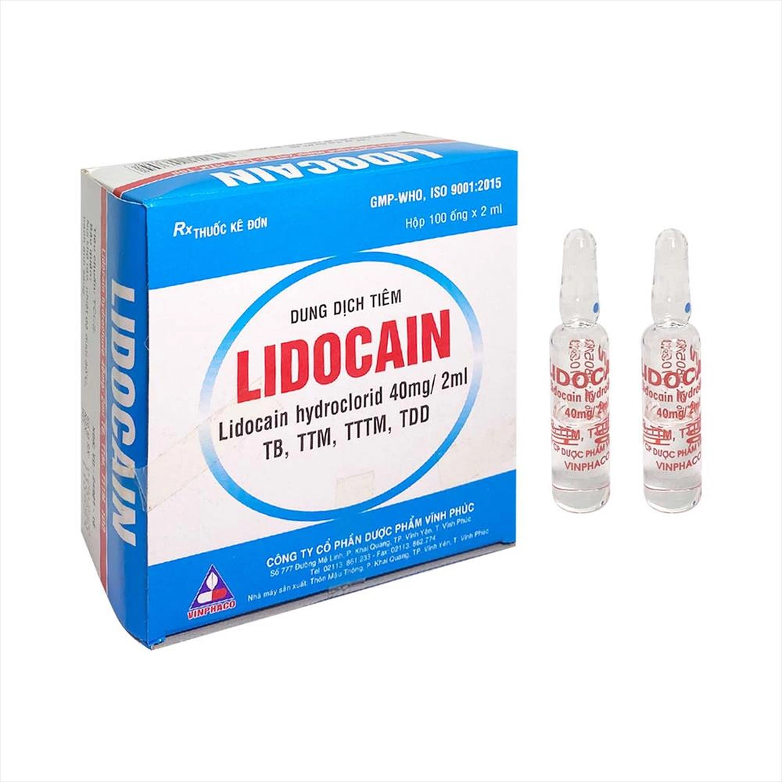 Dung dịch tiêm Lidocain 40mg/2ml Vinphaco gây tê tại chỗ niêm mạc trước (100 ống x 2ml)