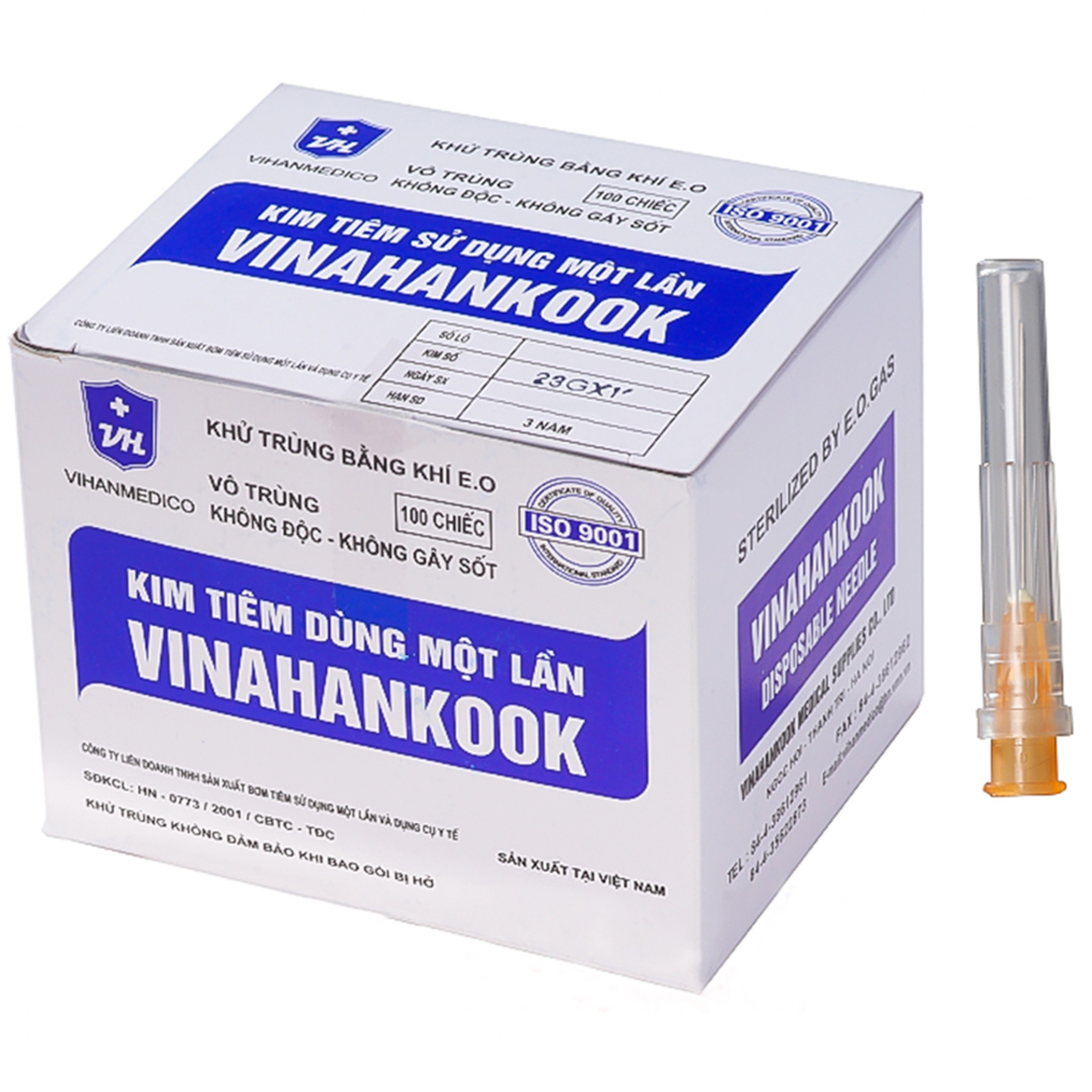 Đầu kim 23g Vinahankook sử dụng một lần dùng để tiêm chích, lấy máu, pha thuốc (100 cái)