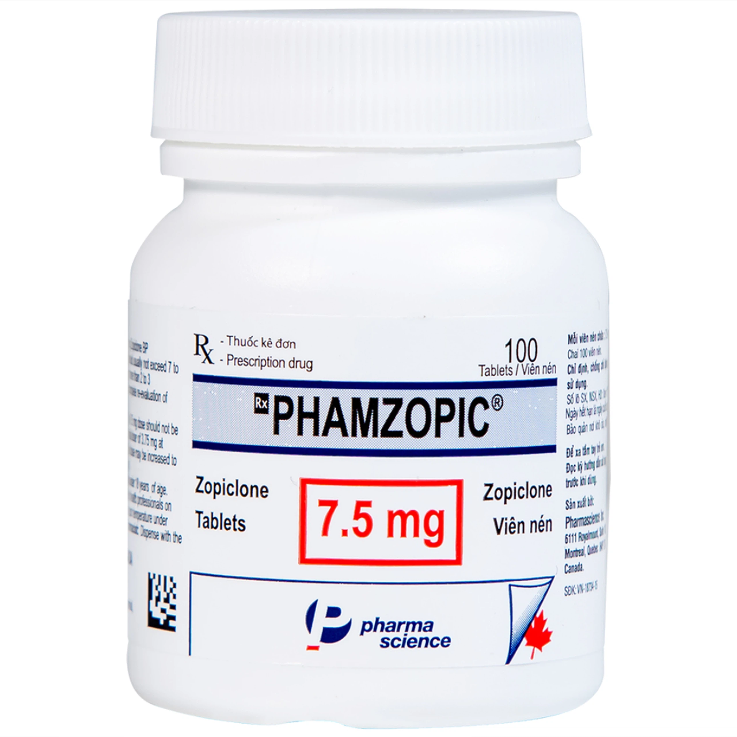 Viên nén Phamzopic 7.5mg Pharmascience điều trị rối loạn giấc ngủ (100 viên)