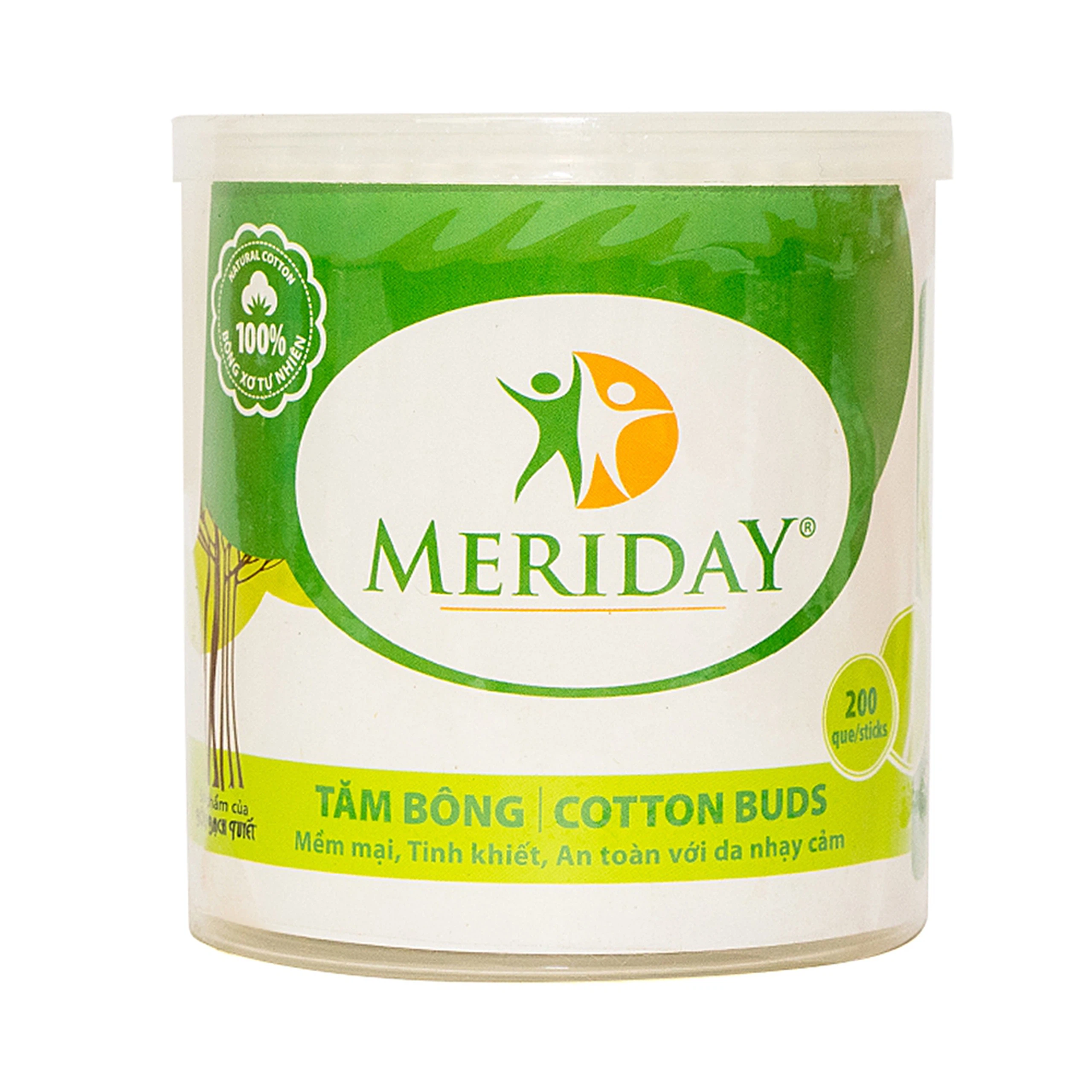 Tăm bông người lớn Cotton Buds Meriday Bạch Tuyết hỗ trợ vệ sinh tai, mũi, vết thương (200 que)