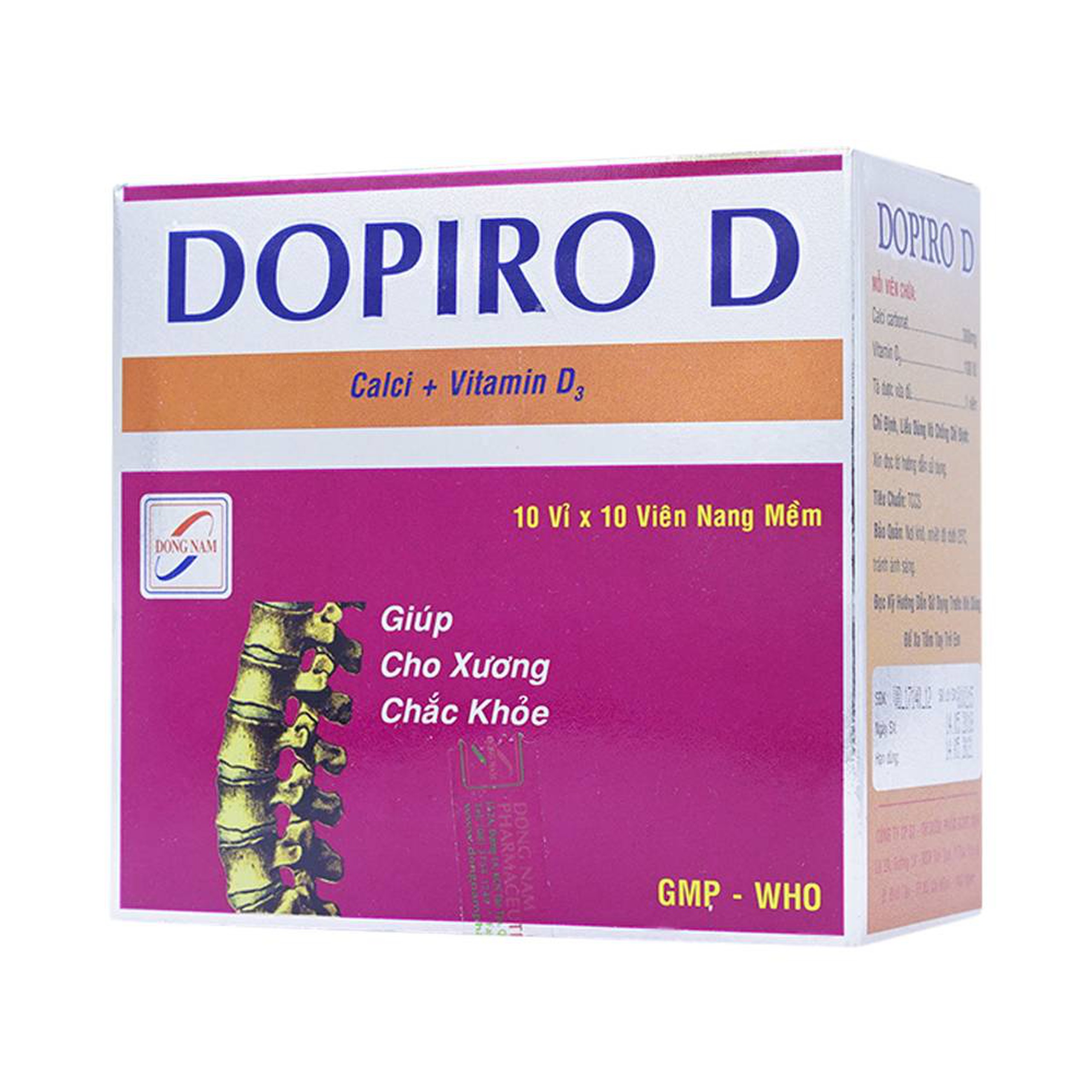 Thuốc Dopiro D Đông Nam điều trị loãng xương, còi xương (10 vỉ x 10 viên)