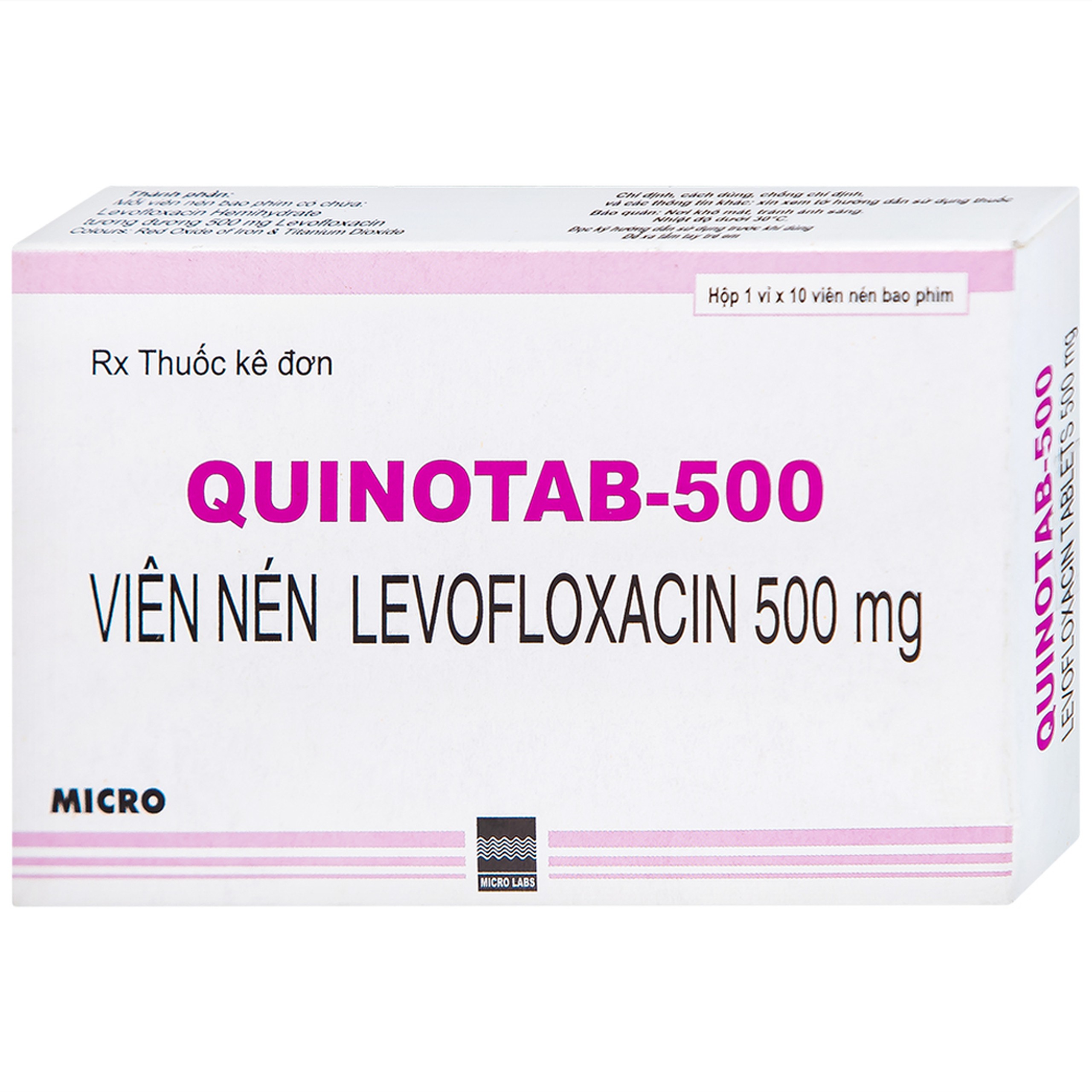 Thuốc Quinotab-500 Micro điều trị các chứng nhiễm trùng (1 vỉ x 10 viên) 