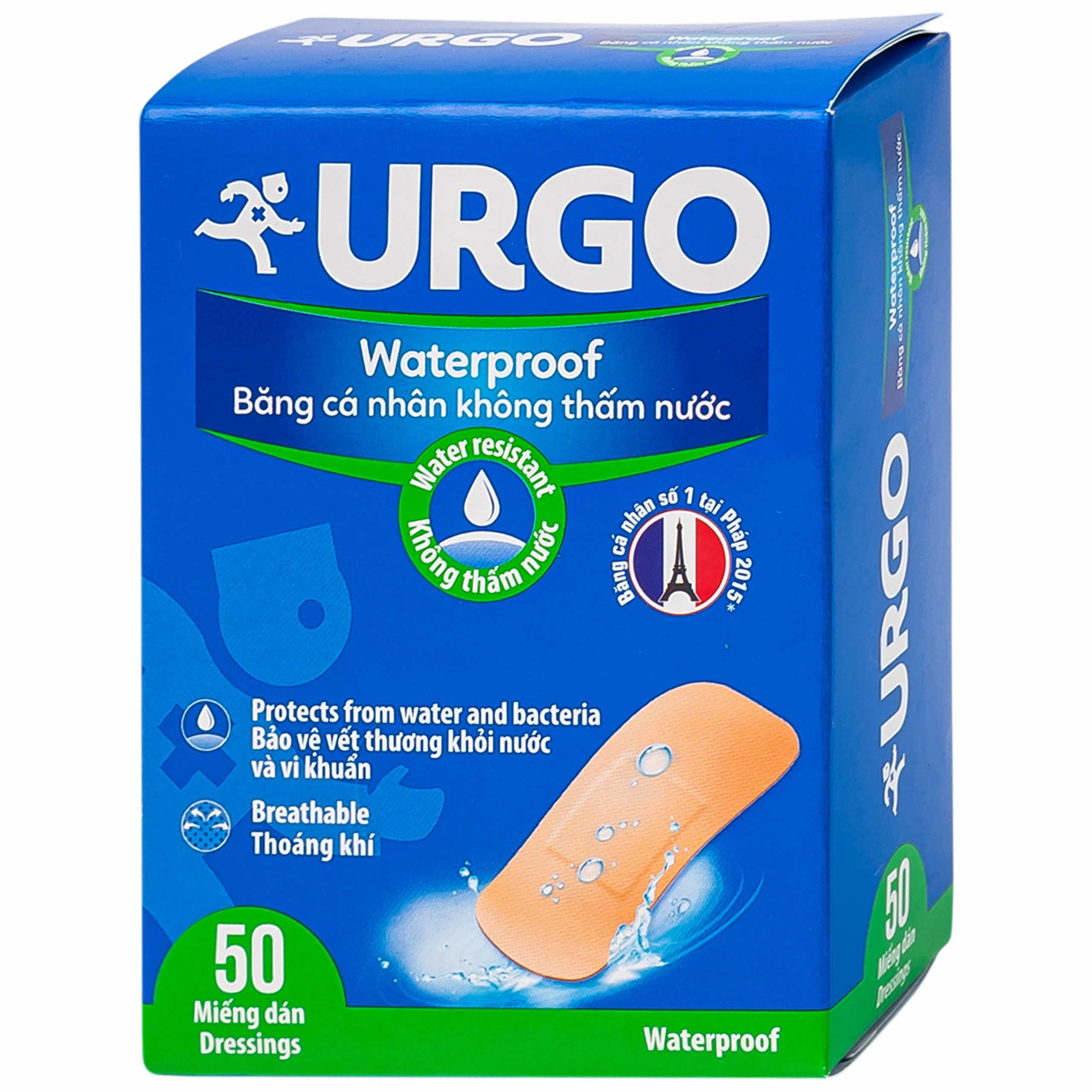 Băng cá nhân không thấm nước Urgo Waterproof bảo vệ vết thương khỏi nước và vi khuẩn (50 miếng)