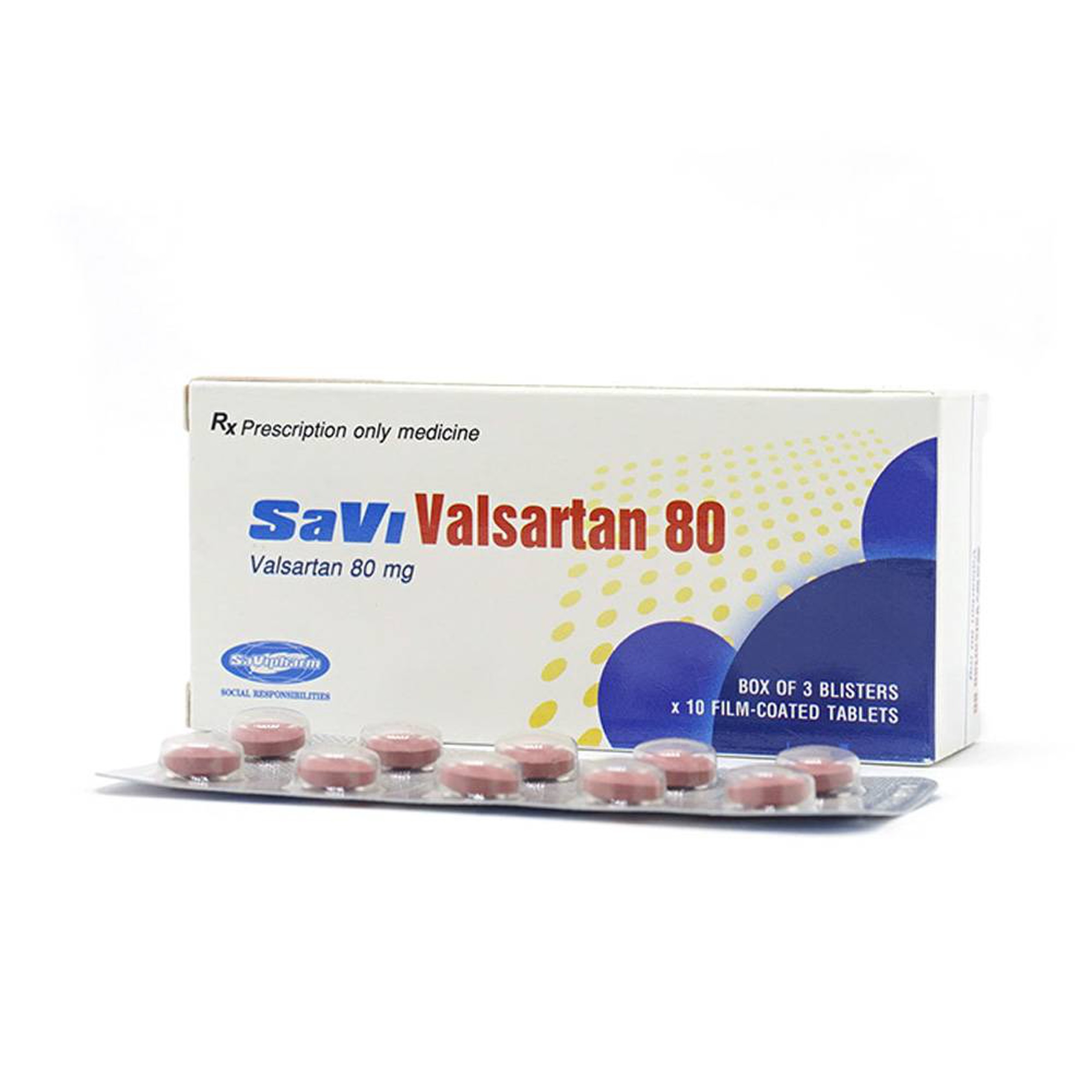 Thuốc Savi Valsartan 80 điều trị tăng huyết áp, nhồi máu cơ tim (3 vỉ x 10 viên)