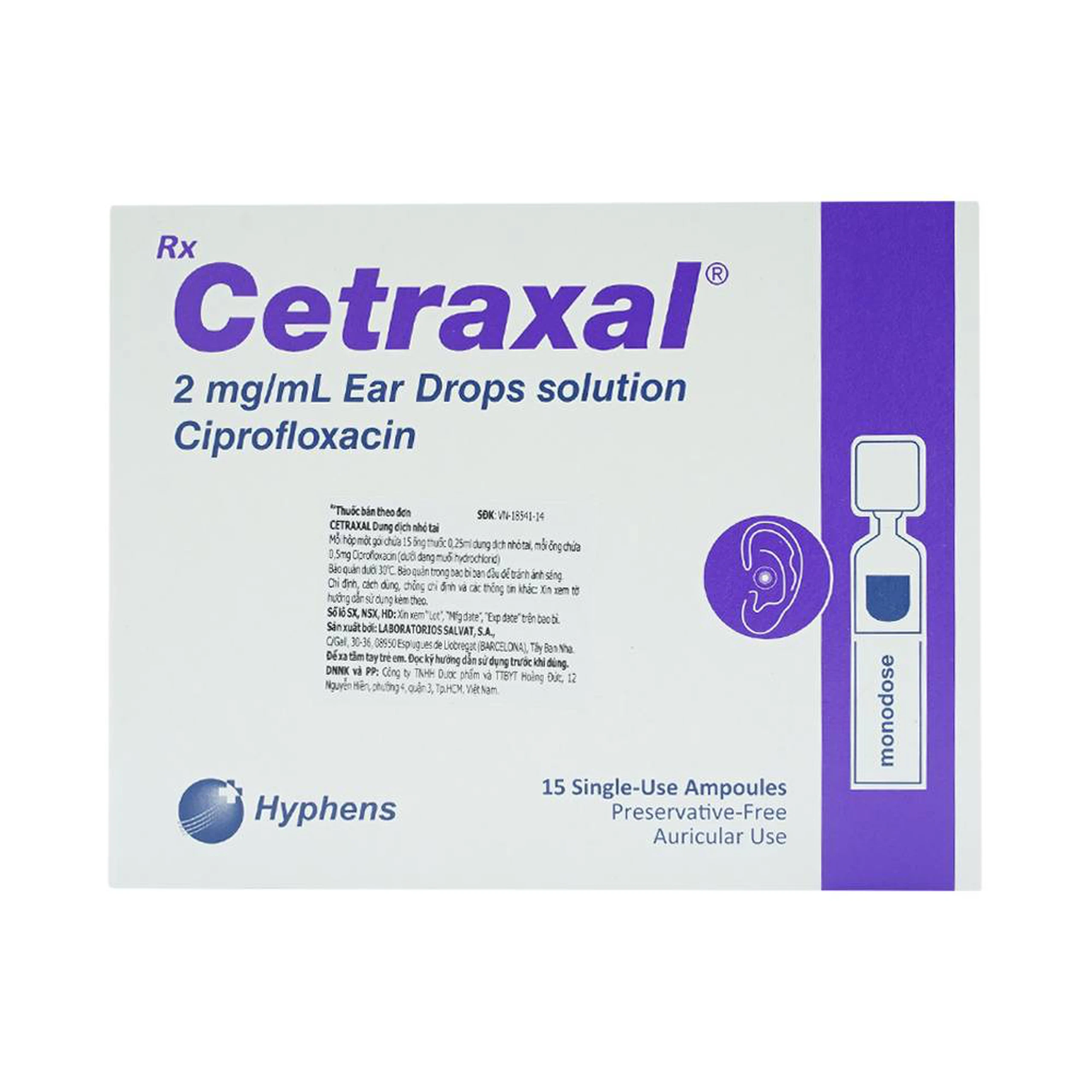 Dung dịch nhỏ tai Cetraxal Salvat điều trị viêm tai ngoài cấp tính (15 ống)