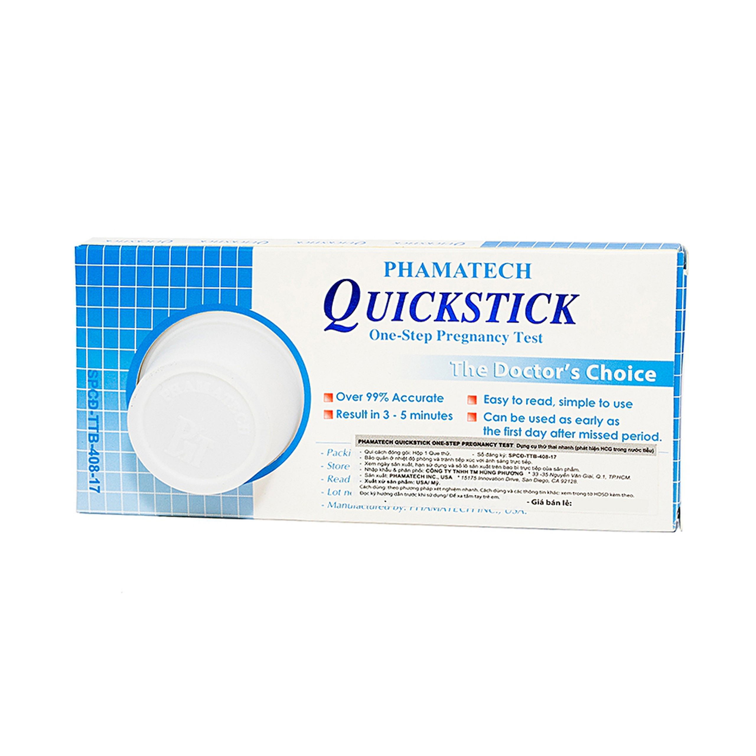 Que thử thai điện tử Quickstick One - Step Prehnancy Test Phamatech cho kết quả lên đến 99%