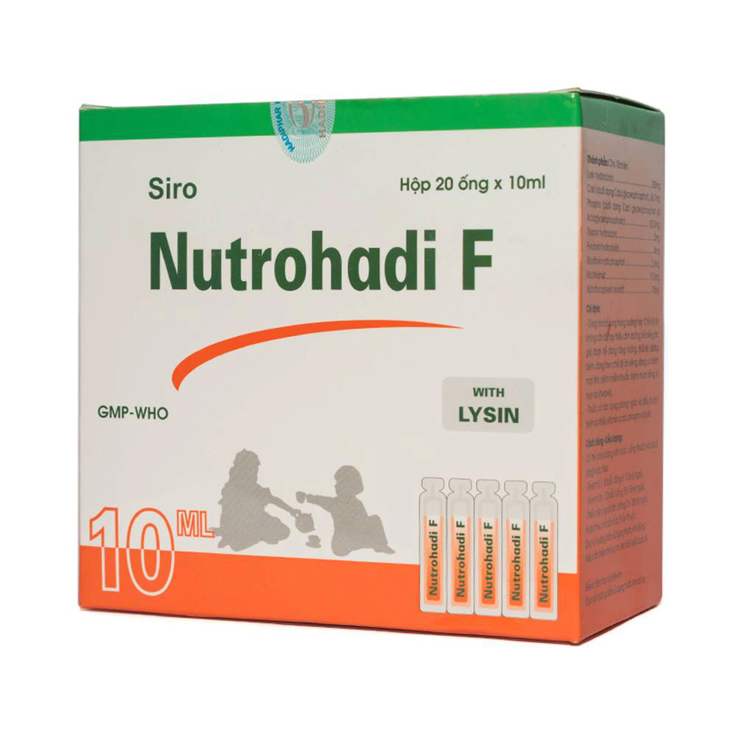 Siro Nutrohadi F bổ sung dinh dưỡng dùng cho trẻ biếng ăn, phòng ngừa thiếu vitamin (20 ống x 10ml)