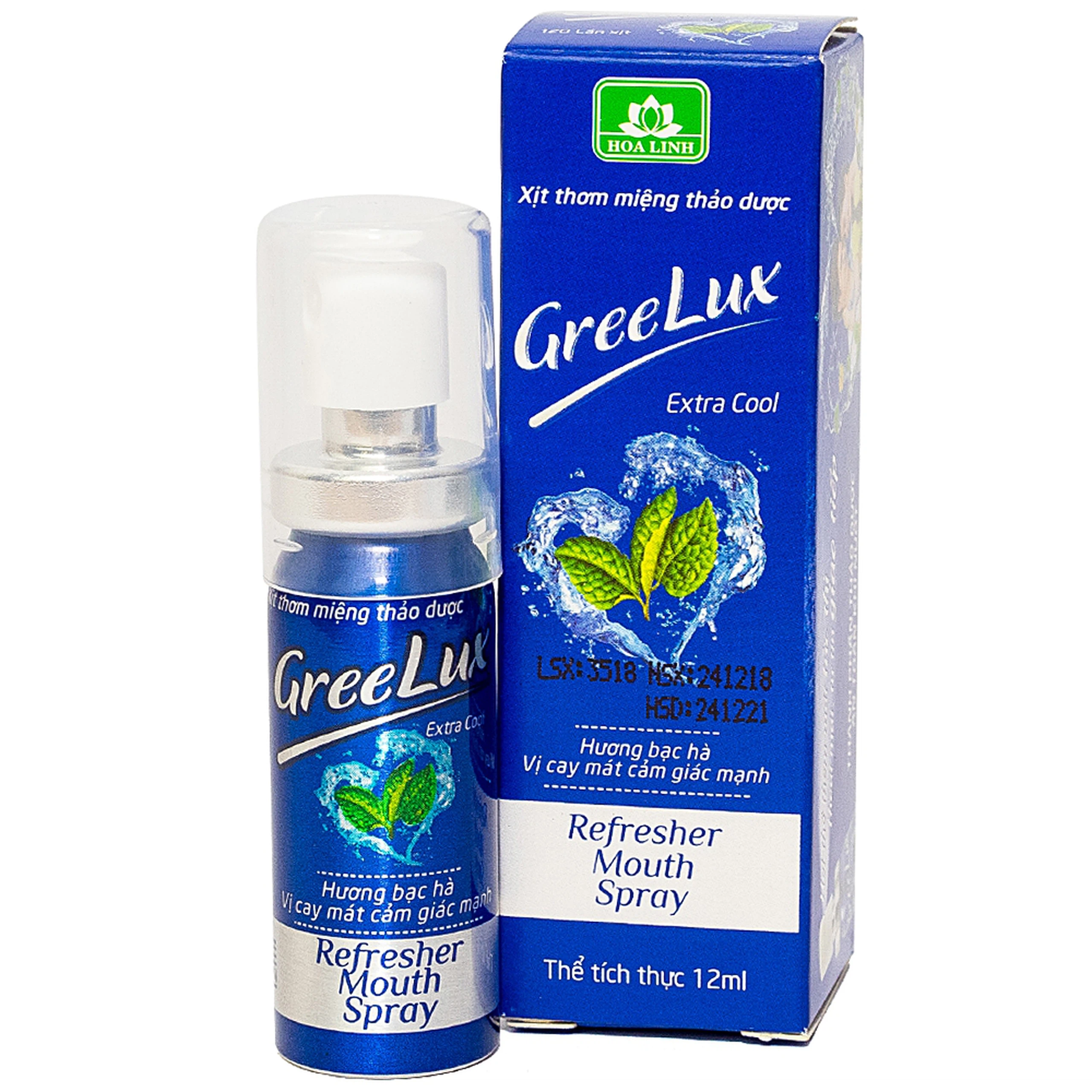 Xịt thơm miệng thảo dược GreeLux Extra Cool Hoa Linh khử mùi hôi miệng (12ml)