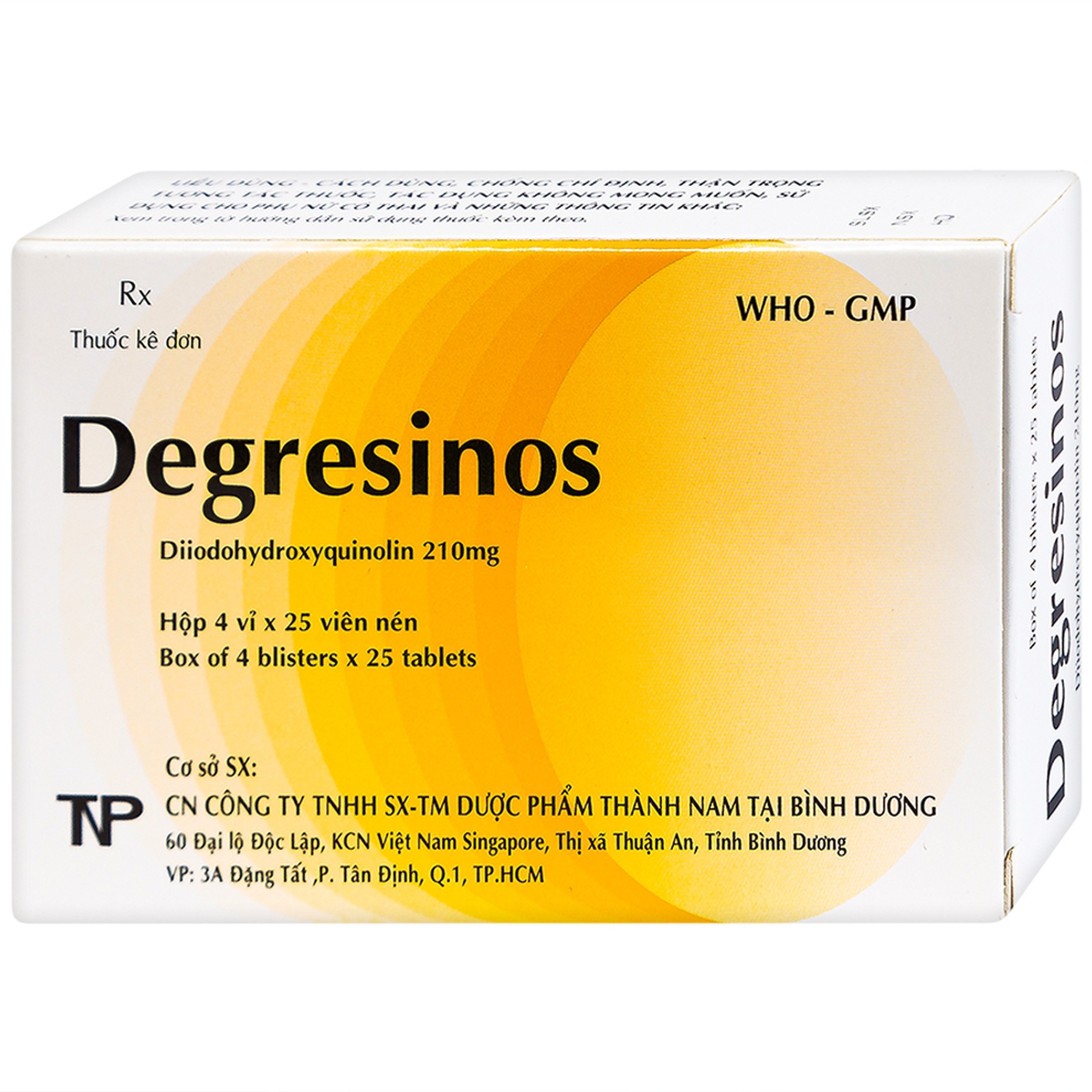 Thuốc Degresinos Thành Nam điều trị nhiễm amip đường ruột (4 vỉ x 25 viên)