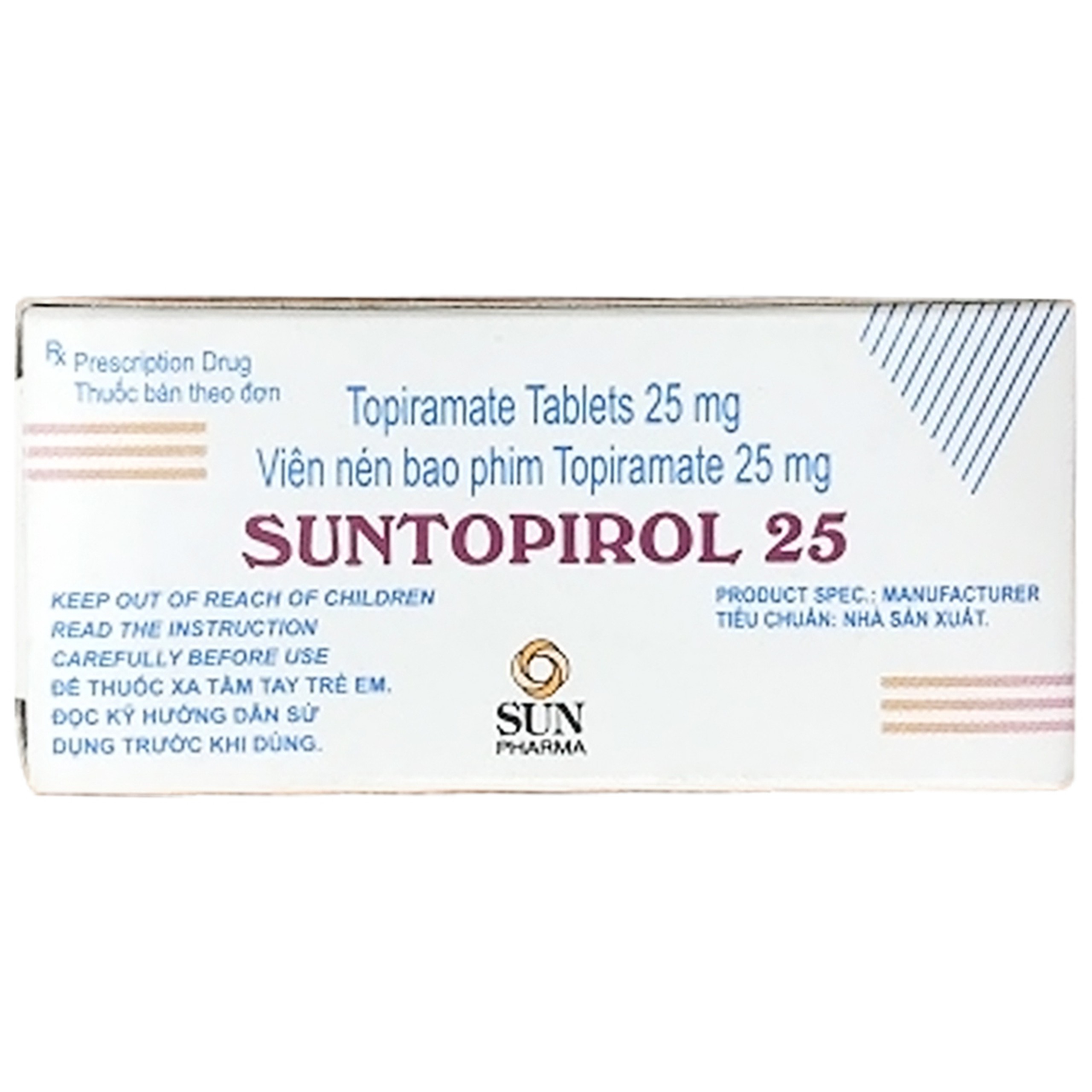 Thuốc Suntopirol 25 Sun Pharma điều trị bệnh động kinh (5 vỉ x 10 viên)