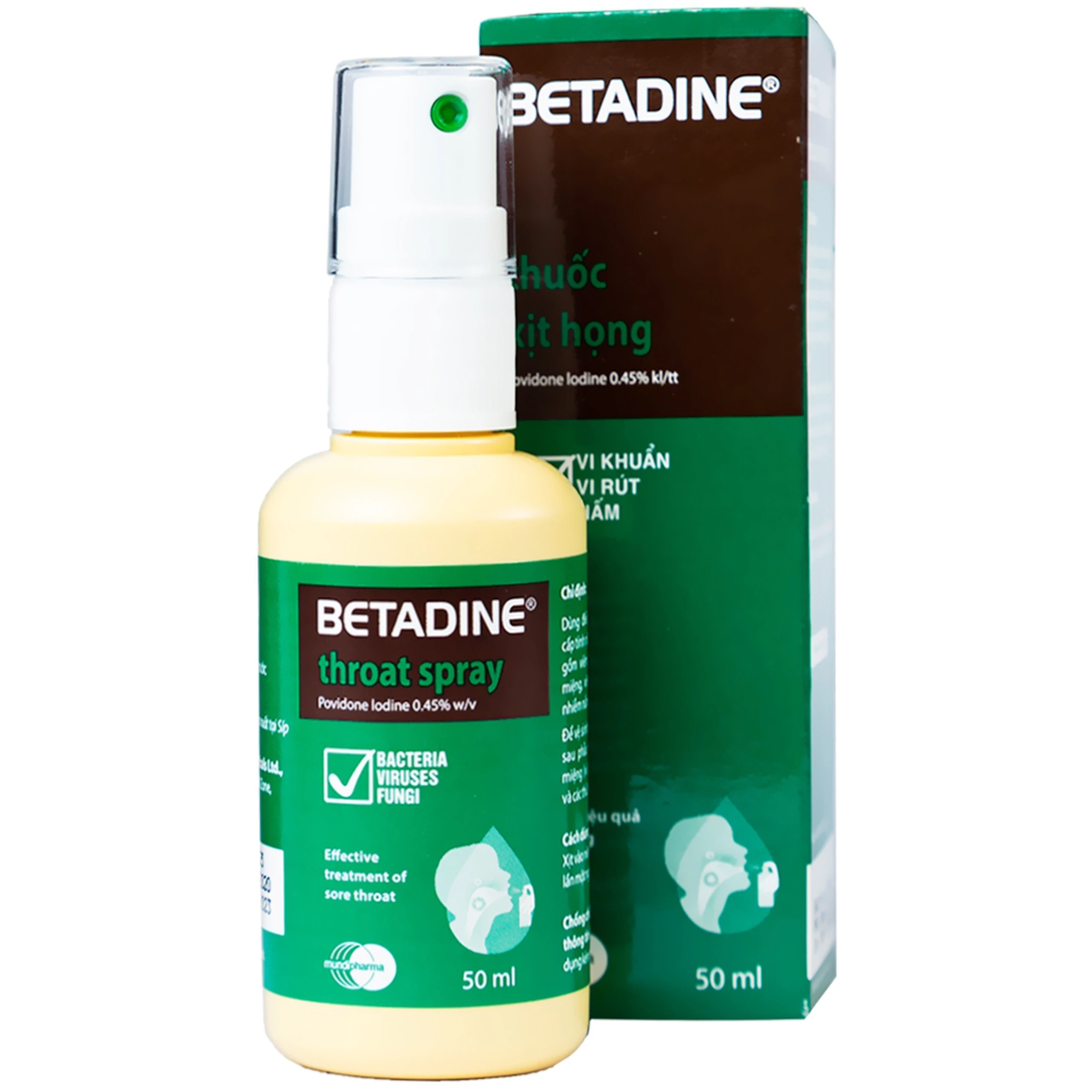 Thuốc xịt họng Betadine Throat Spray điều trị bệnh nhiễm trùng cấp tính niêm mạc miệng, họng (50ml)