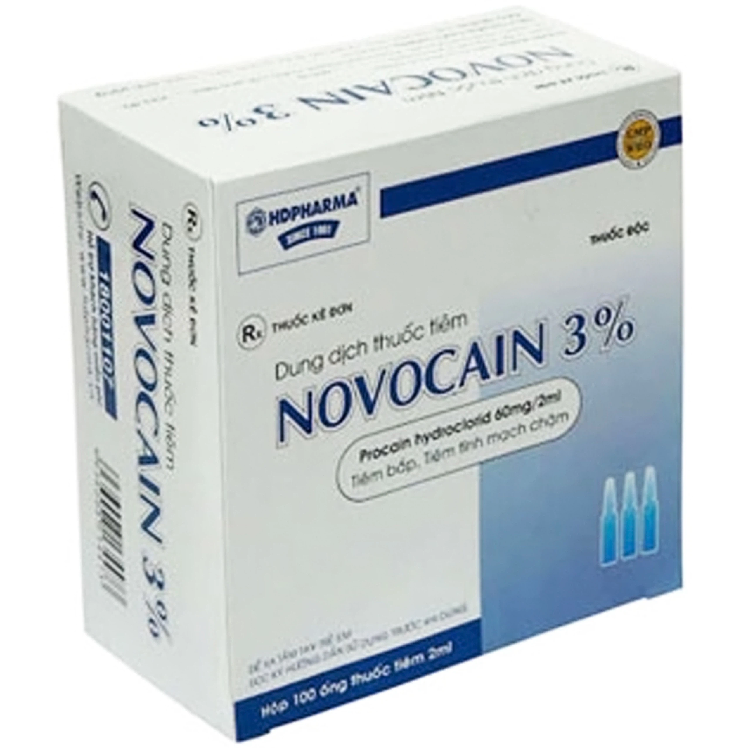 Dung dịch tiêm Novocain 3% HDpharma gây tê tại chỗ, gây tê cột sống (100 ống x 2ml)