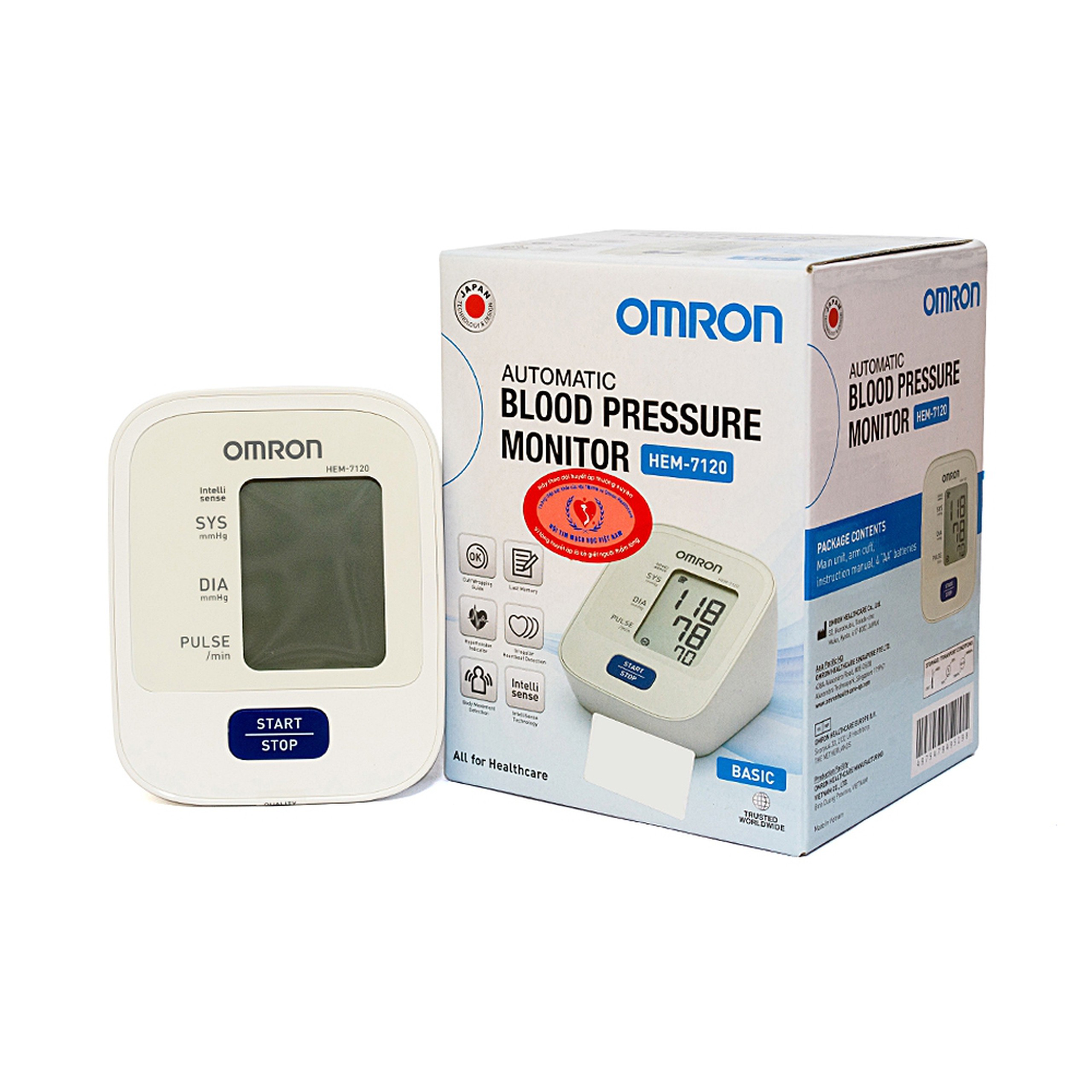 Máy đo huyết áp bắp tay tự động Omron HEM-7120 lưu 1 kết quả đo gần nhất