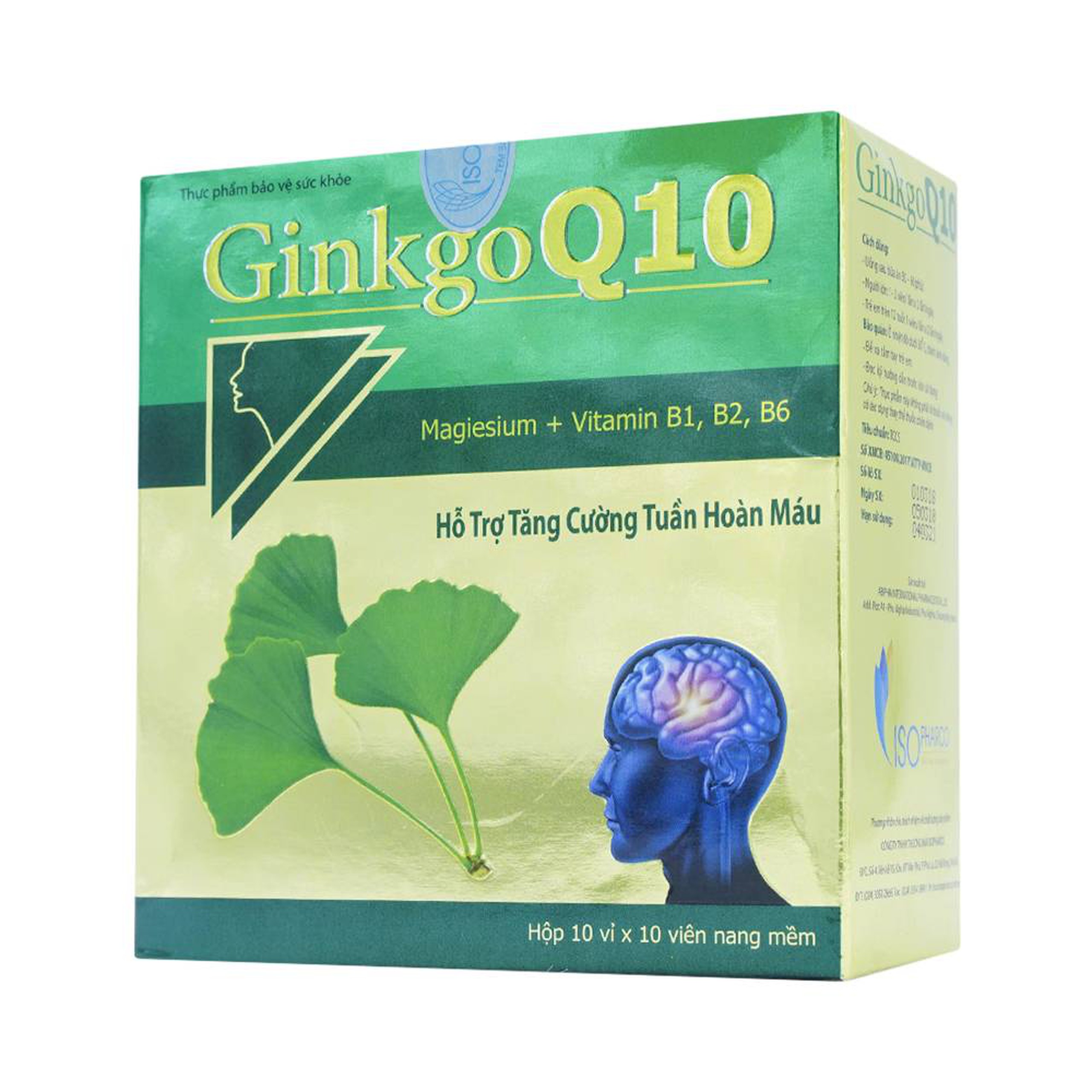 Viên uống Ginkgo Q10 ISO Pharco hỗ trợ tăng cường tuần hoàn máu (10 vỉ x 10 viên)