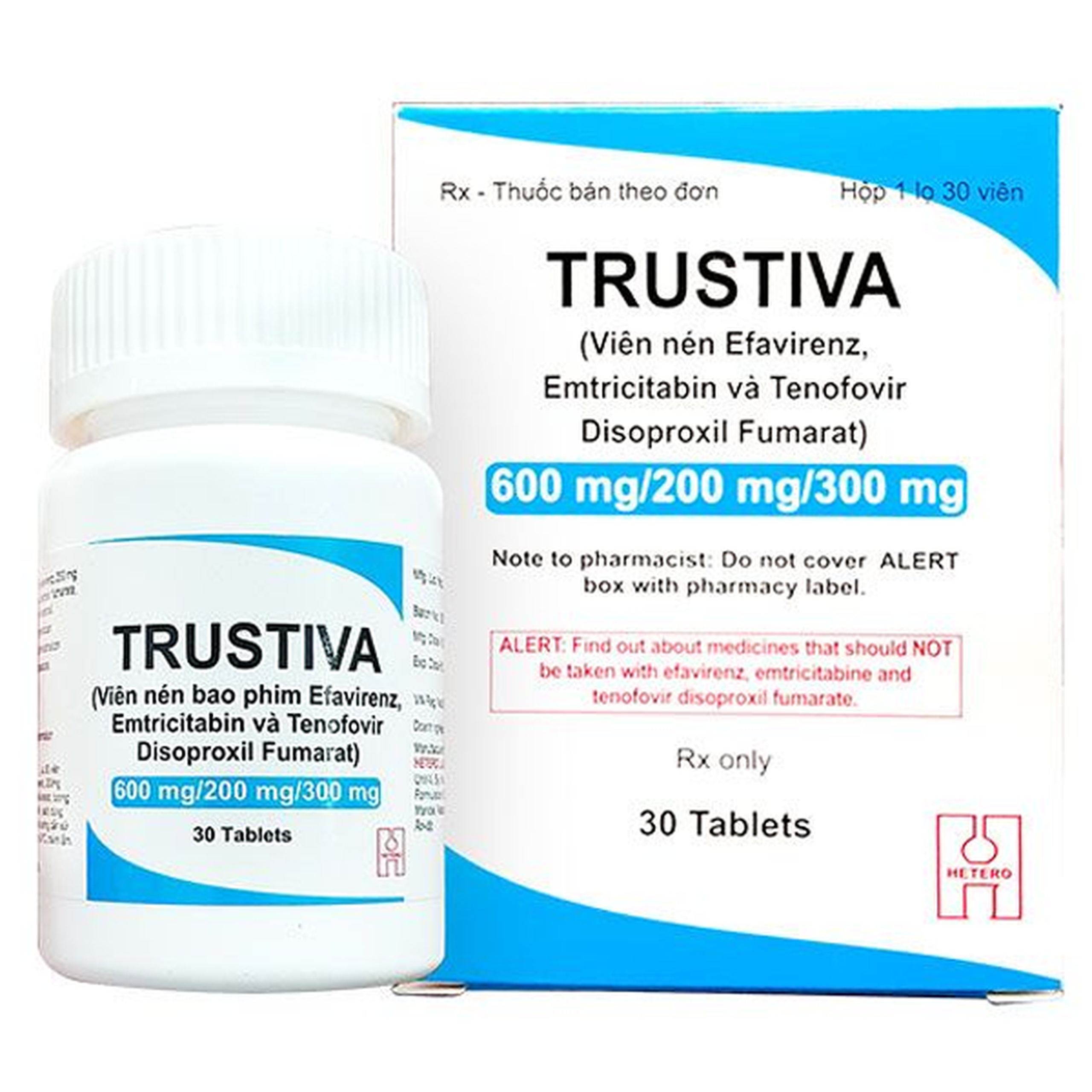 Thuốc Trustiva 600mg/200mg/300mg Hetero điều trị nhiễm HIV-1 (30 viên)