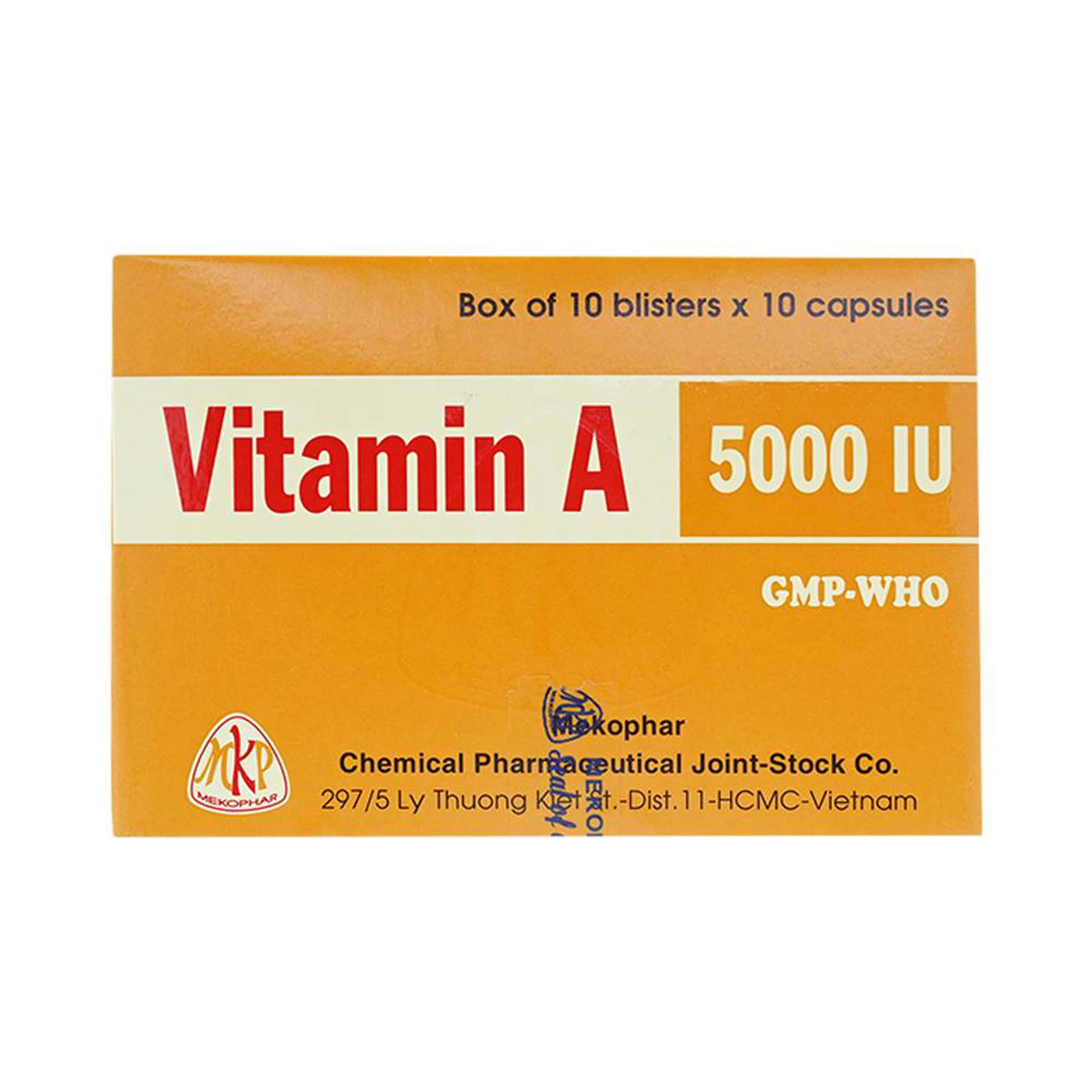 Thuốc Vitamin A 5000 IU Mekophar điều trị thiếu Vitamin A, bổ sung cho người bệnh gan (10 vỉ x 10 viên)