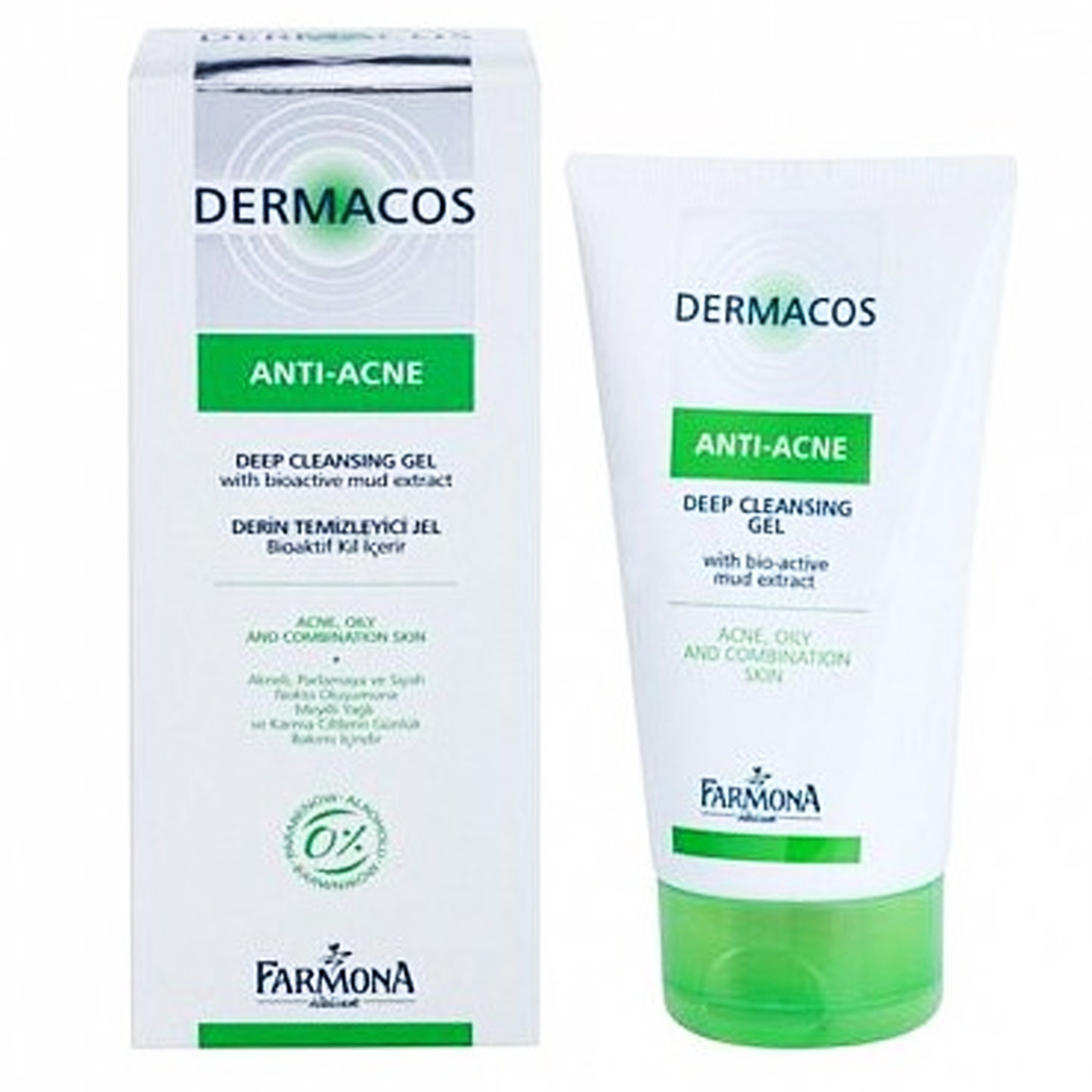 Gel rửa sạch sâu ngừa mụn chứa bùn hoạt tính Dermacos Anti-Acne Deep Cleansing Gel giảm nhờn trên da (150ml)
