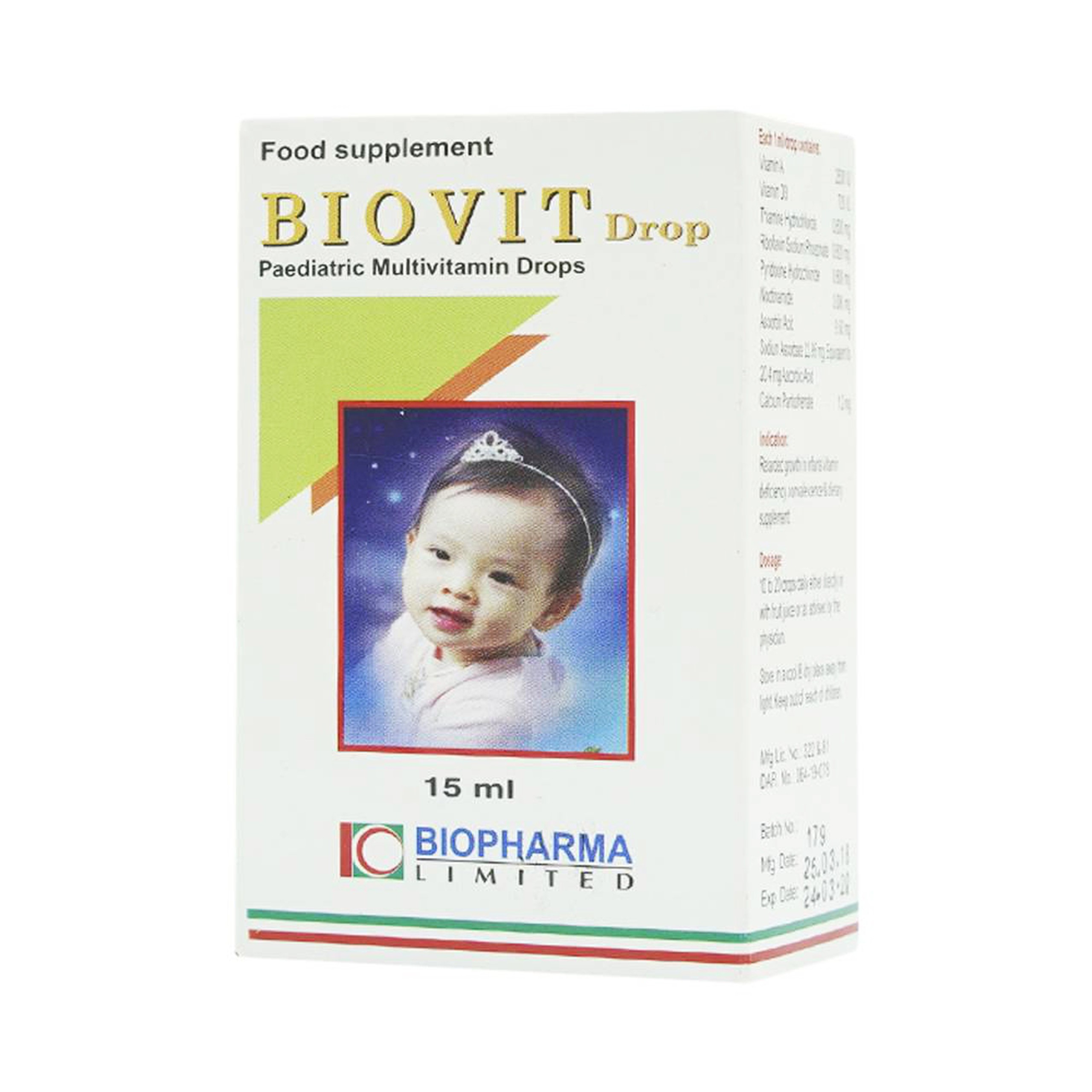 Dung dịch Biovit Drop Biopharma bổ sung vitamin và khoáng chất giúp tăng cường sức đề kháng (15ml)