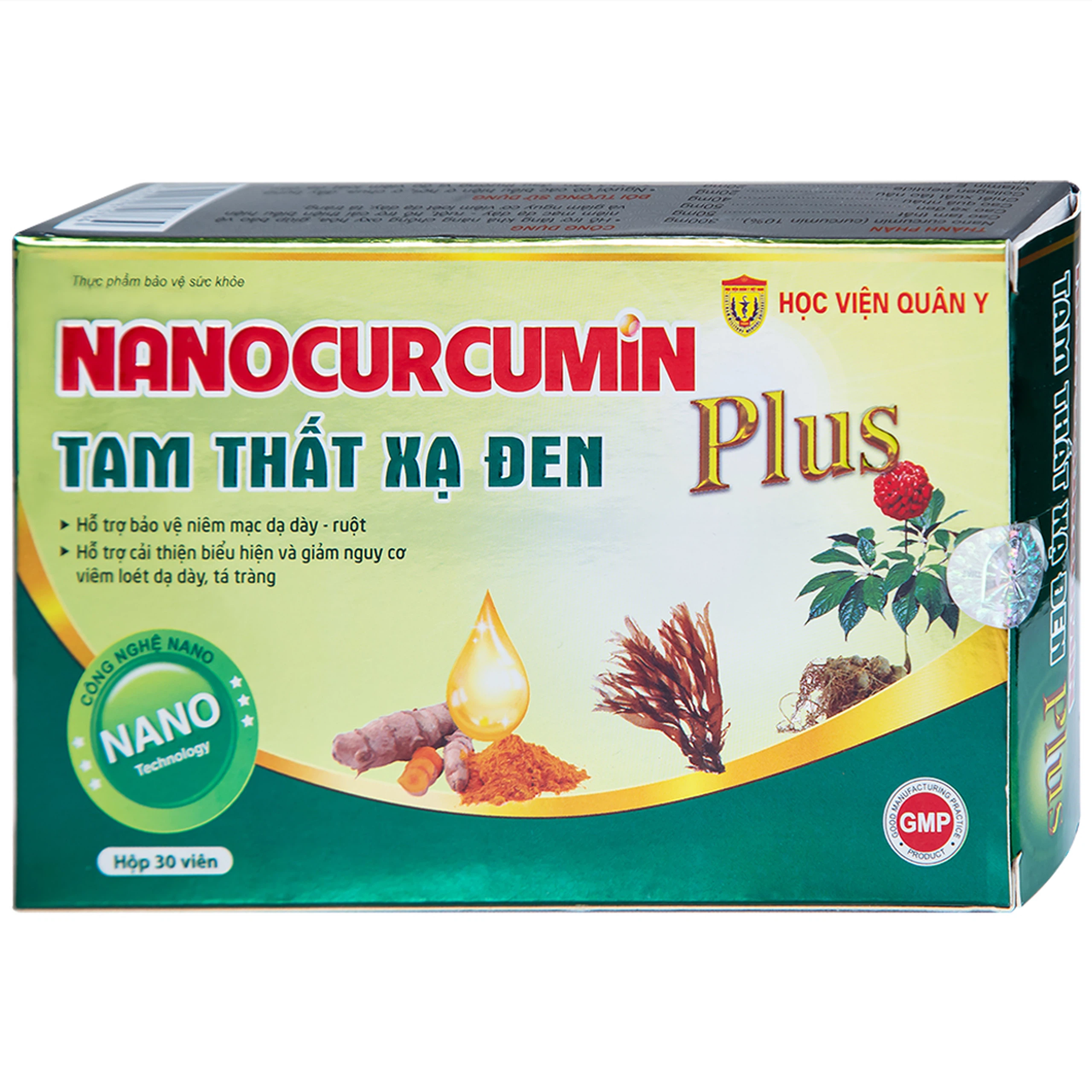 Viên uống Nanocurcumin Tam Thất Xạ Đen Plus giảm viêm loét dạ dày, tá tràng (3 vỉ x 10 viên)