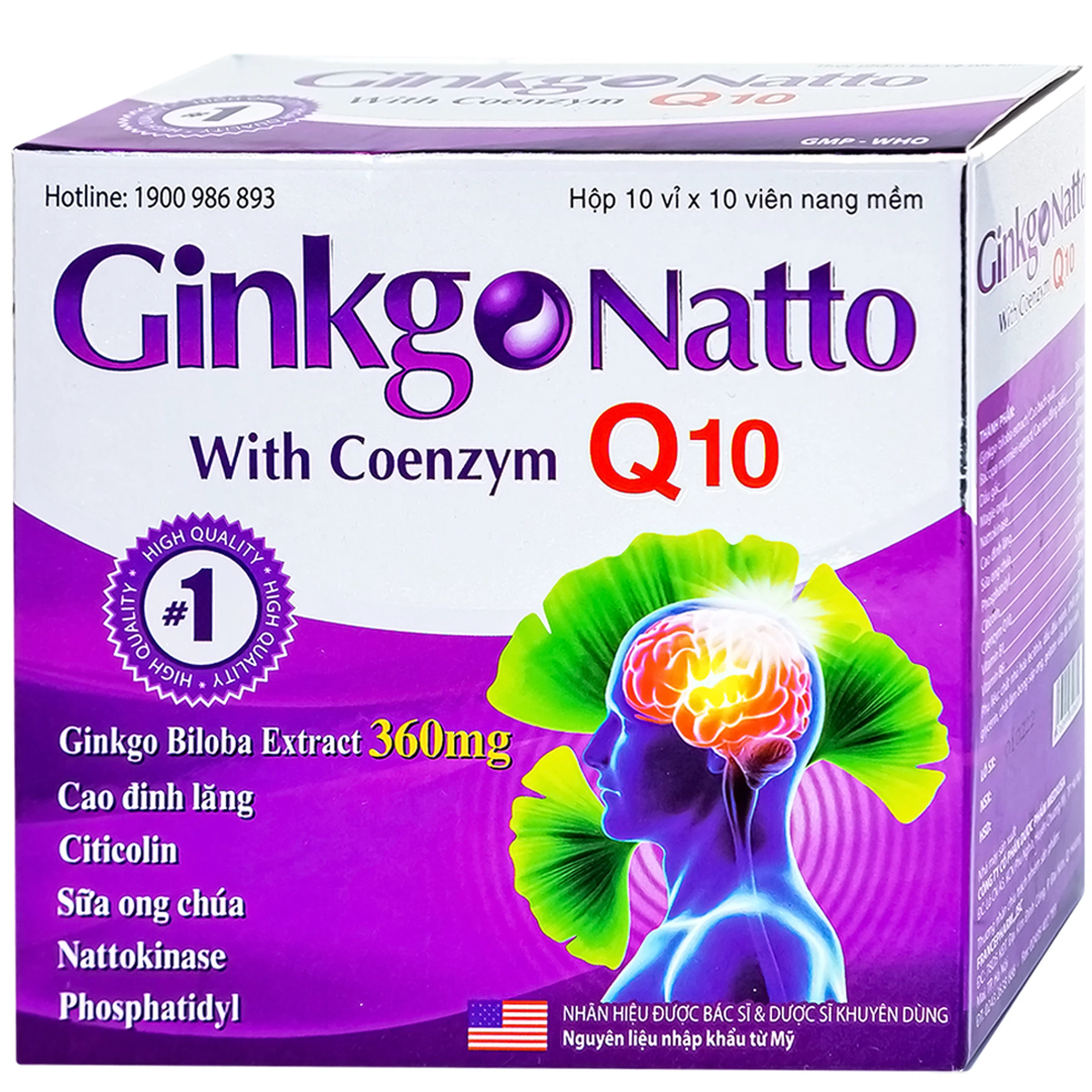 Viên uống Ginkgo Natto With Coenzym Q10 360mg USA giúp tăng cường lưu thông máu (100 viên)