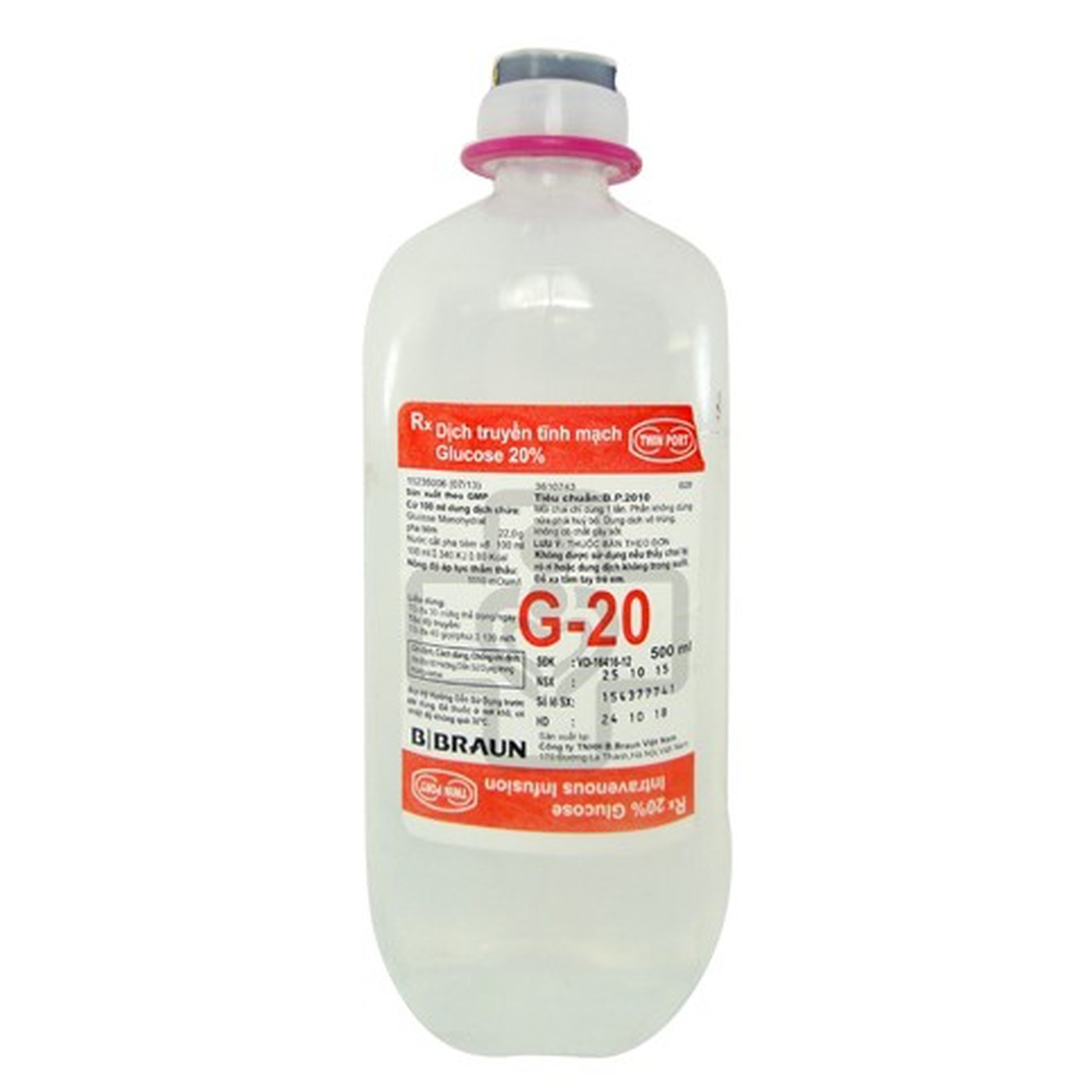 Dung dịch Glucose 20% Braun hỗ trợ điều trị hạ đường huyết (500ml)