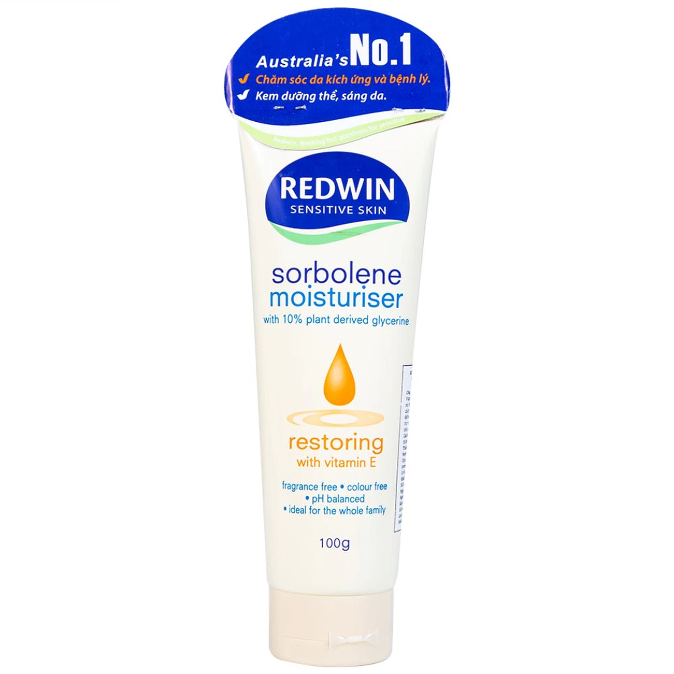 Kem dưỡng ẩm Redwin Sensitive Skin Sorbolene Moisturiser With Vitamin E hỗ trợ điều trị chàm, vảy nến (100g)