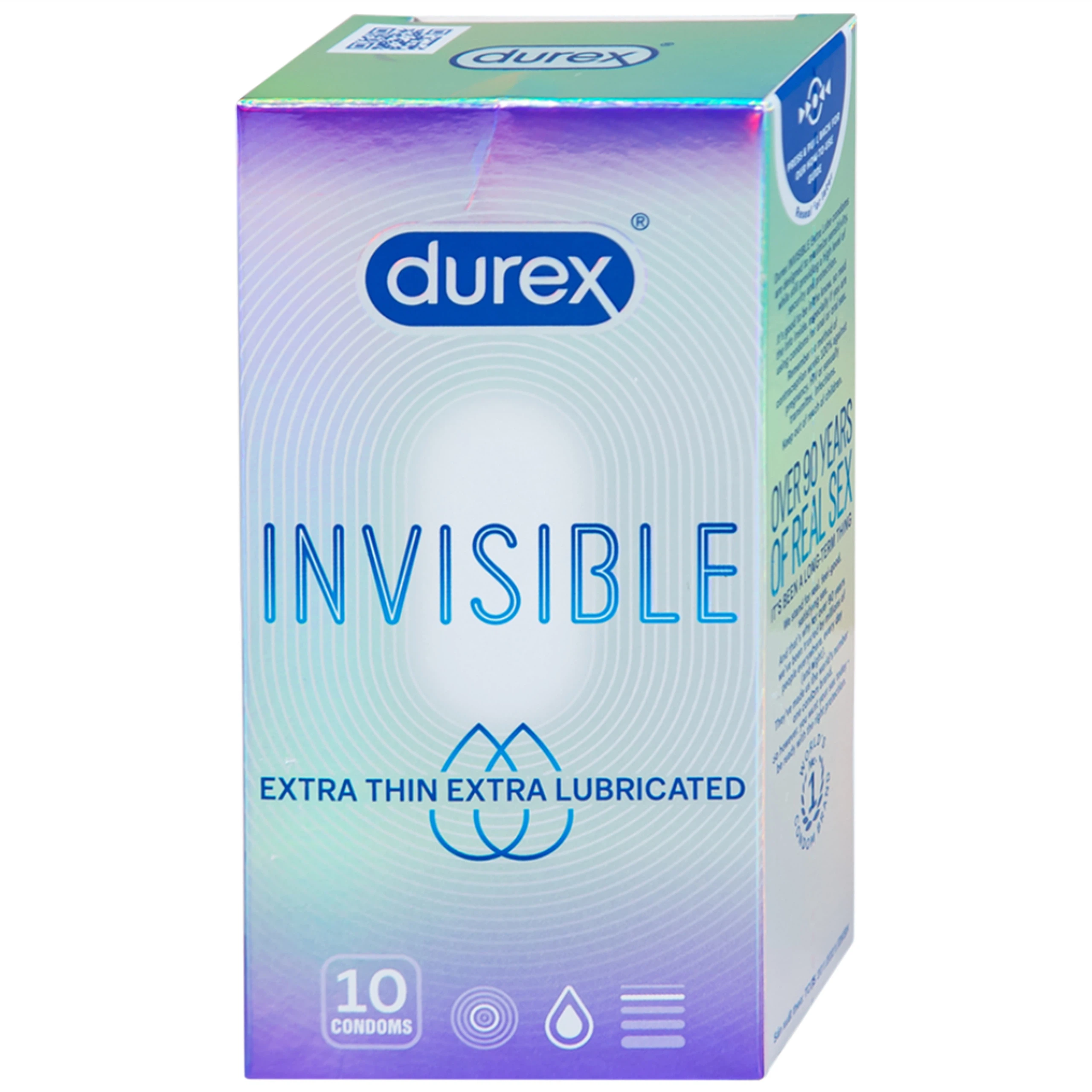 Bao cao su Durex Invisible Extra Thin Extra Lubricated siêu mỏng, nhiều chất bôi trơn (10 cái)