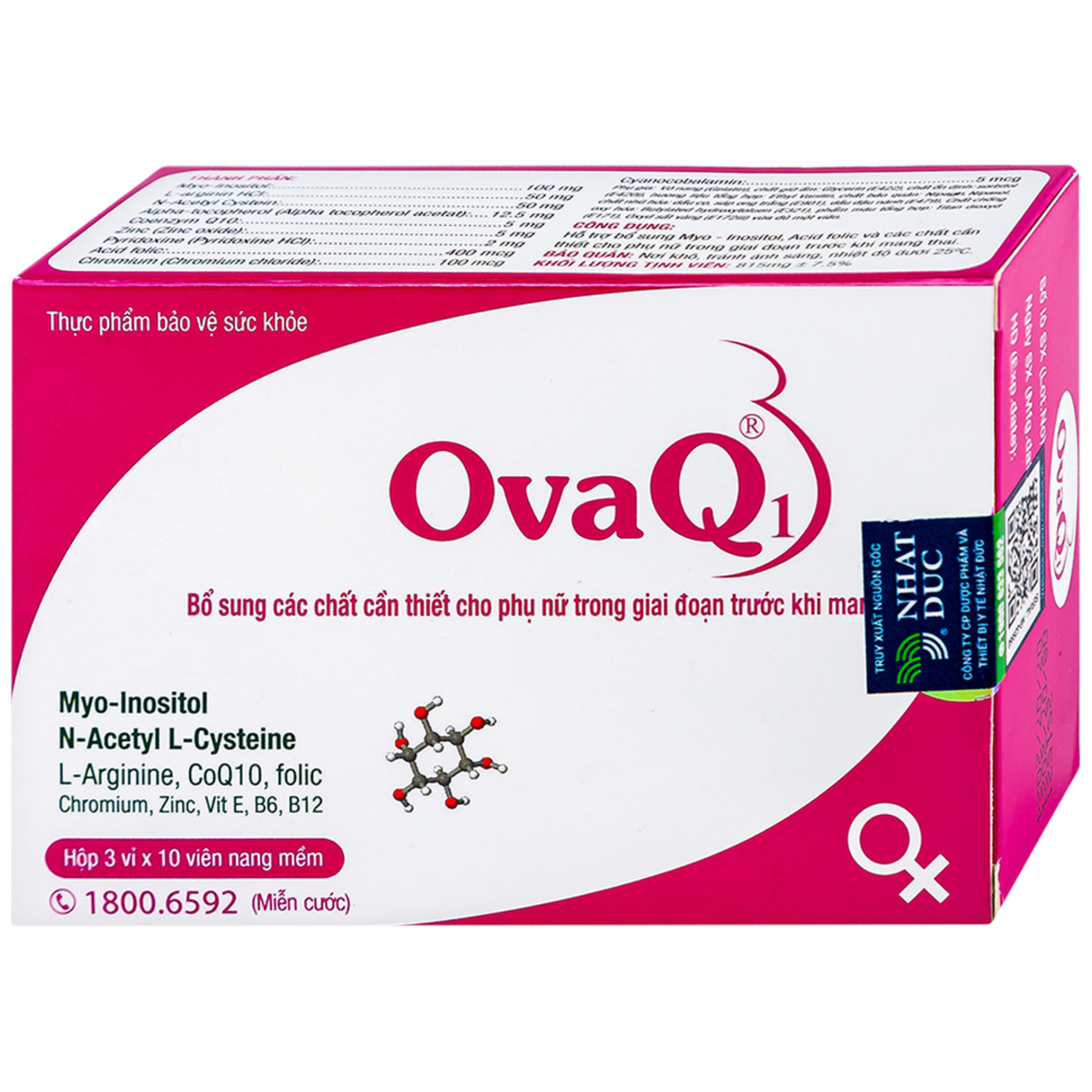 Viên uống OvaQ1 hỗ trợ bổ sung Myo Inositol, Acid folic và các chất cần thiết cho phụ nữ trước khi mang thai (3 vỉ x 10 viên)