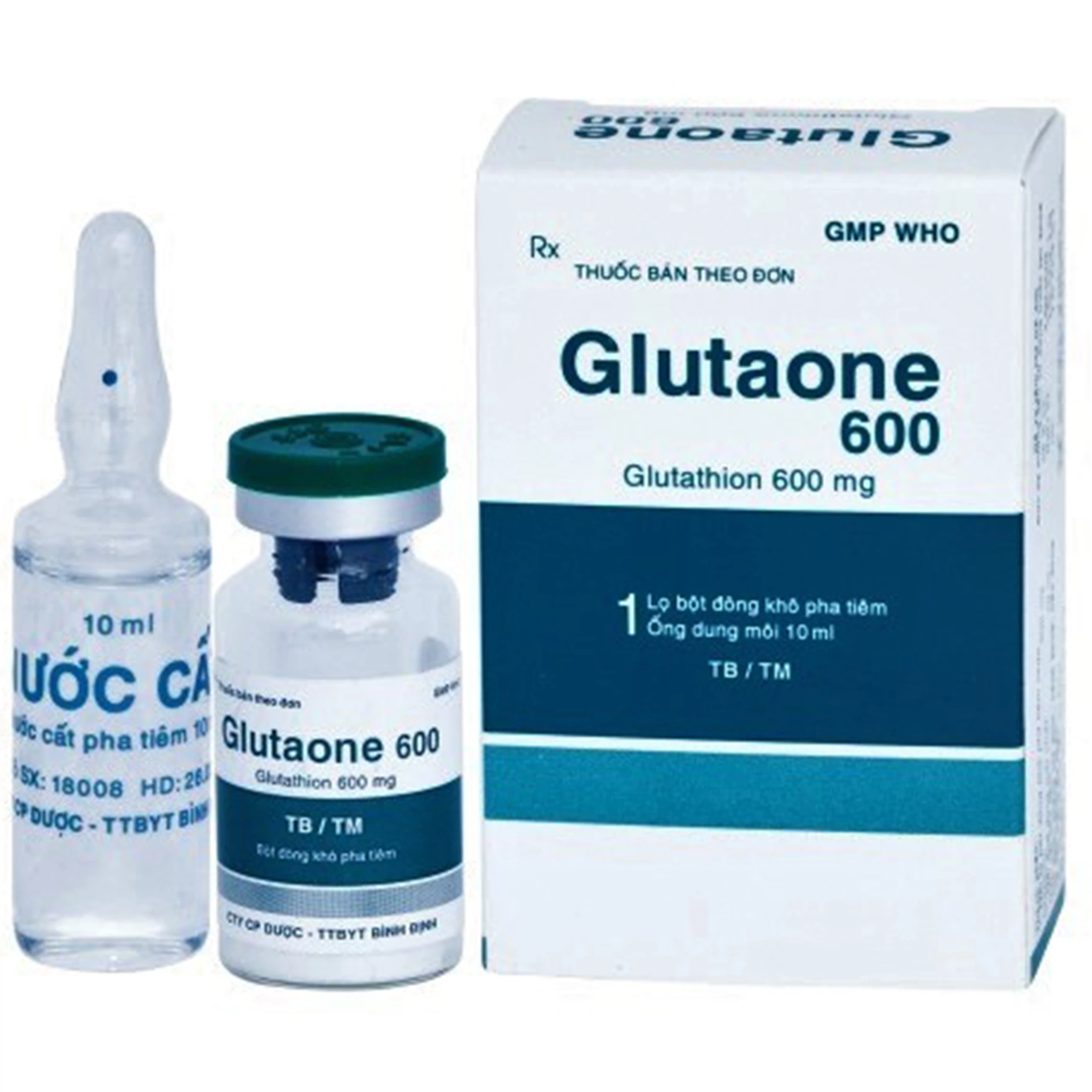 Bột pha tiêm Glutaone 600 Bidiphar hỗ trợ điều trị ngộ độc thủy ngân (1 ống dung môi x 10ml)