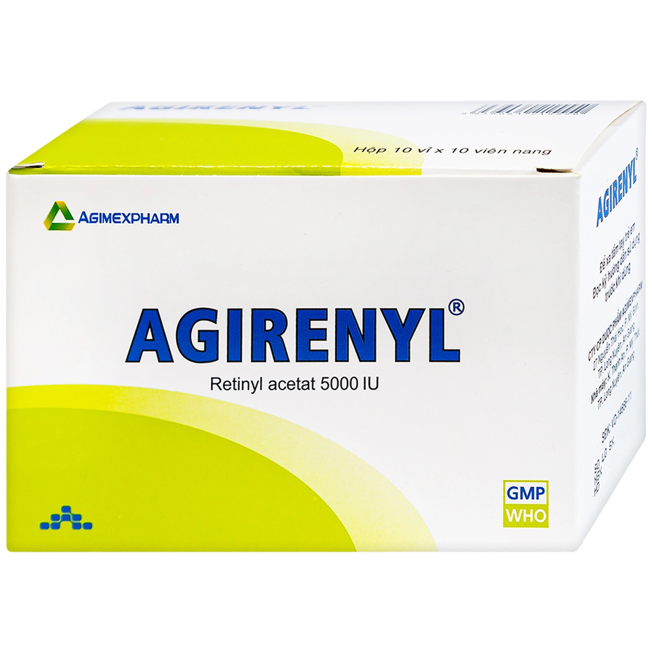 Thuốc Agirenyl 5000IU Agimexpharm phòng và điều trị thiếu vitamin A (10 vỉ x 10 viên)